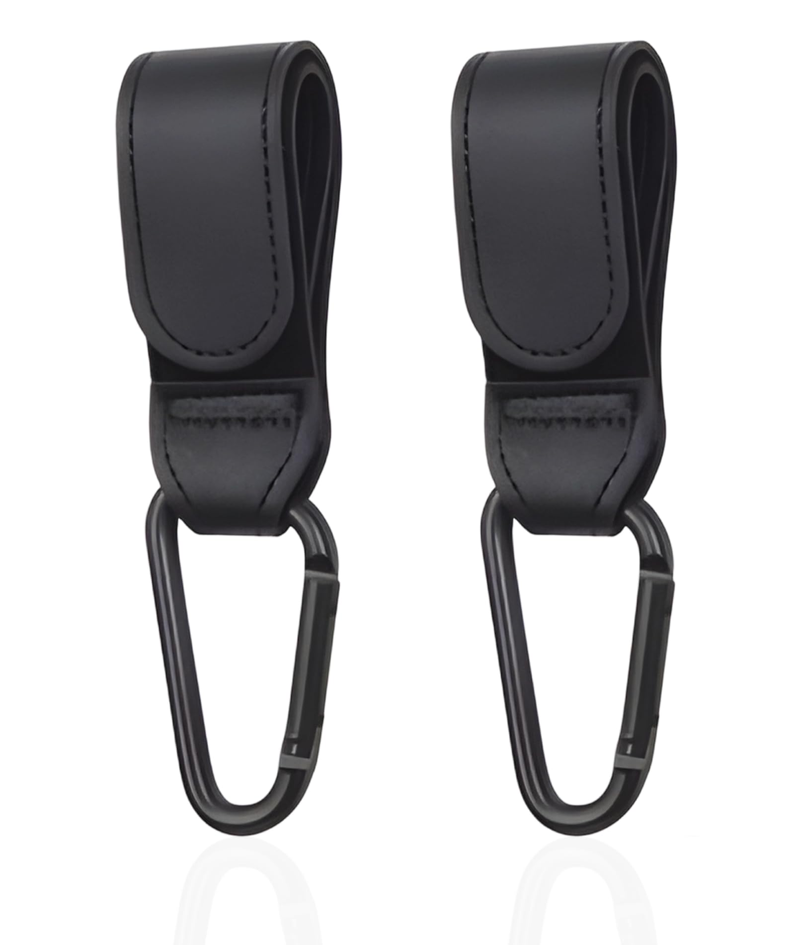 VayuSrot Stroller Hooks, 2 Pack PU Carabiner Hooks with Quick Release, Gunmetal Grey, Secure Hanging Solution for Baby Strollers, Bikes and Shopping Carts