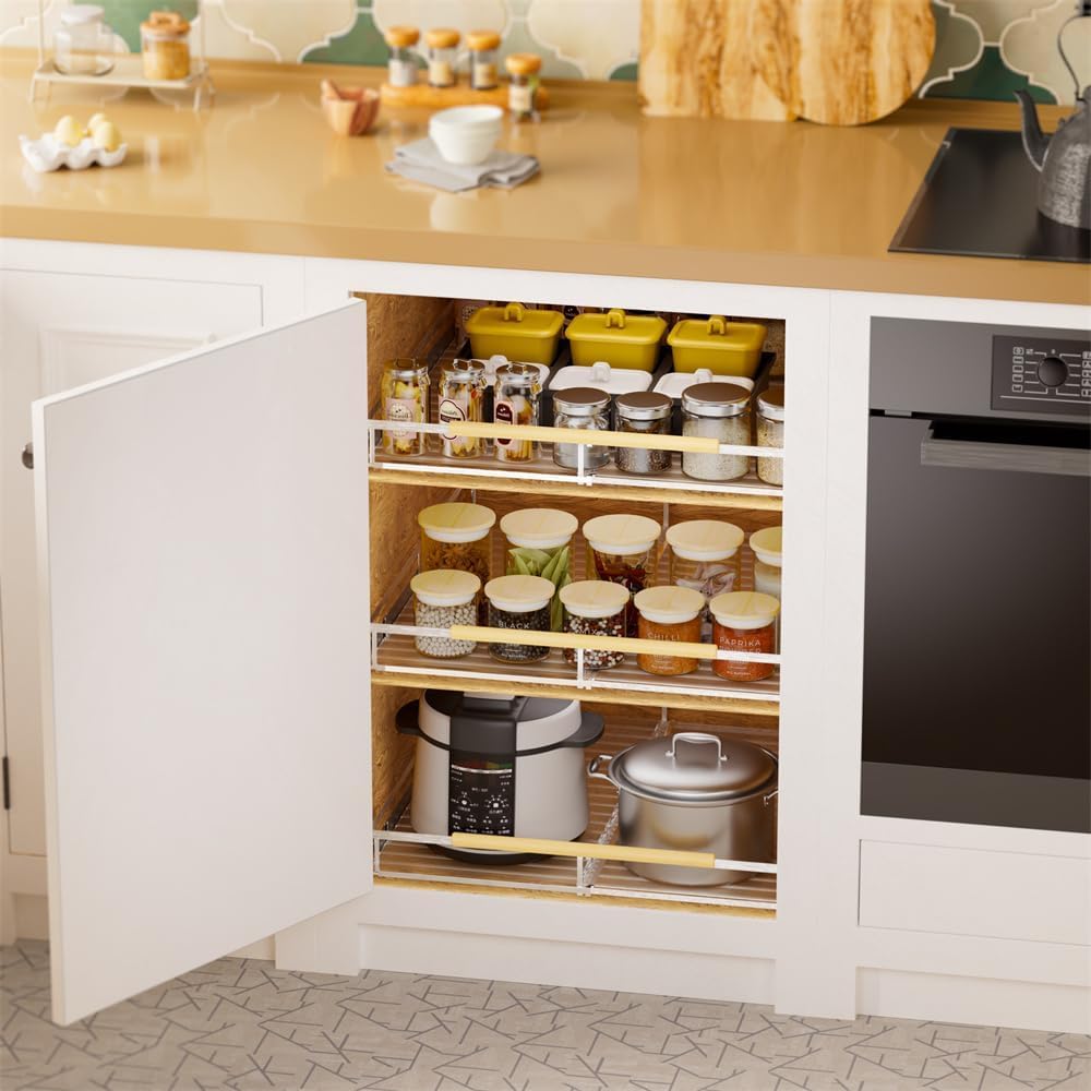 SANNO Verbrauchbare Ausziehbare Schrank-Organisator Boden Montiert Schwere Edelstahl-Schiebe-Regal für Küche Speisekammer, Chrom