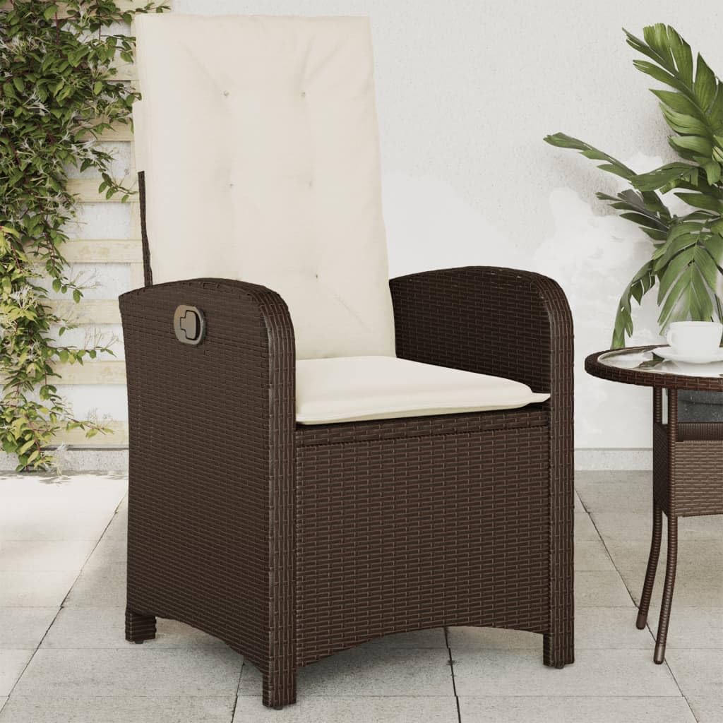 Poltrona reclinabile da giardino con cuscini in rattan sintetico marrone Sedie da esterno resistente alle intemperie, poltrone per terrazze, mobili da giardino, poltrone da giardino