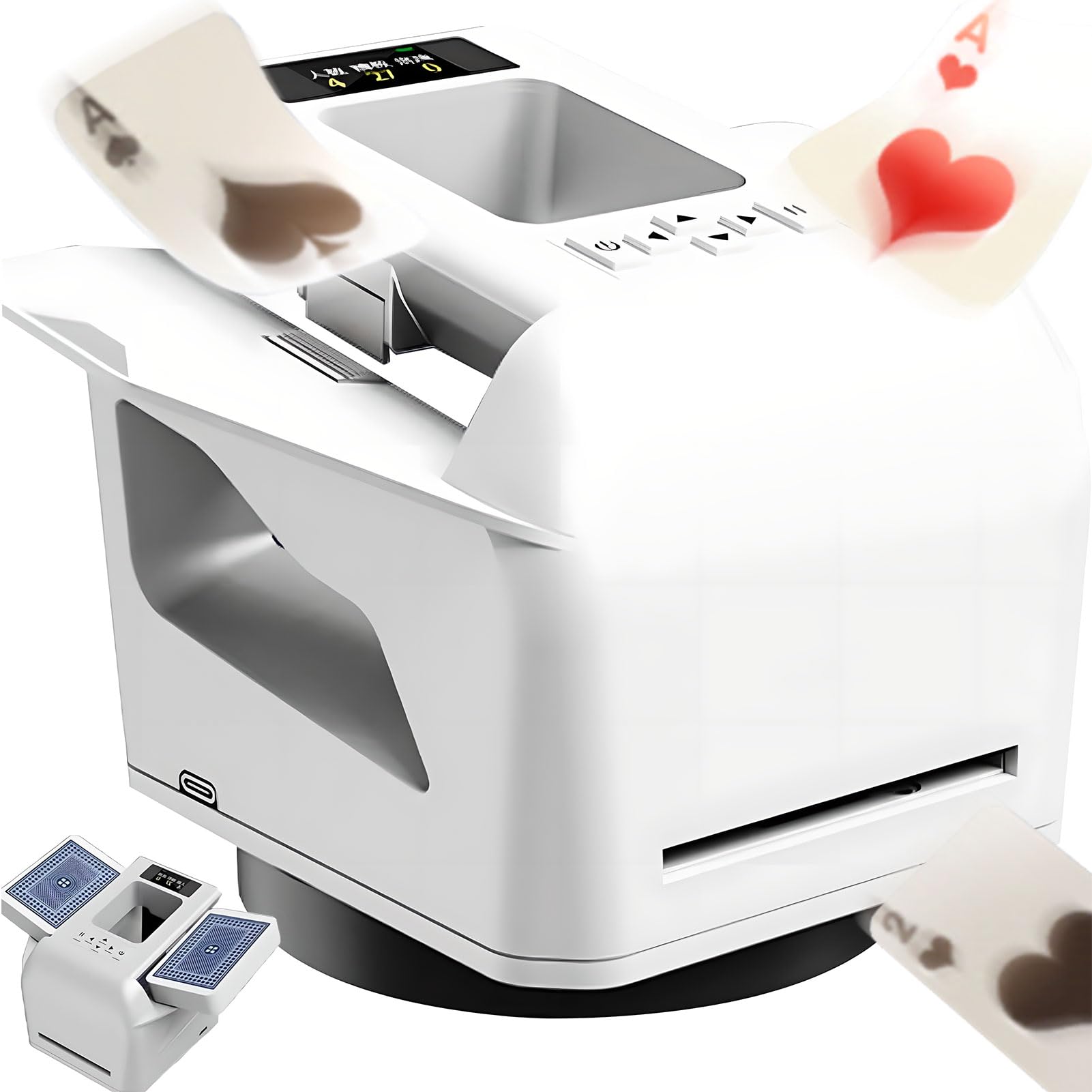 Mescolatore e mazziere automatico di carte, mescolatore di carte con rotazione a 360°, distanza di distribuzione e velocità regolabili, dispenser di carte ricaricabile da 4000 mAh per UNO white