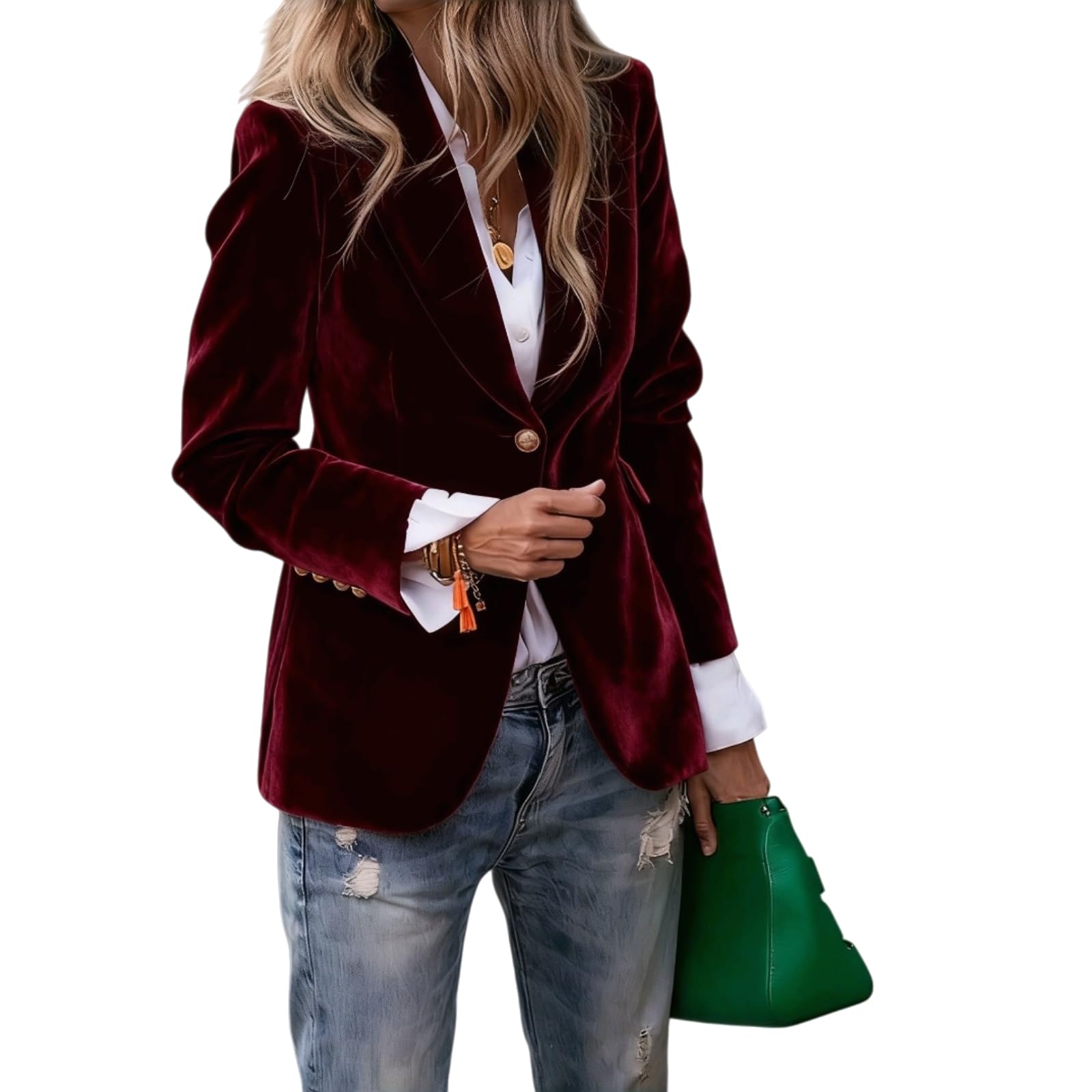 Womens Velvet Blazer Vintage V-Neck Button-Up Business Casual Long Sleeve Suit Jacket with Pockets for Work Office Winter