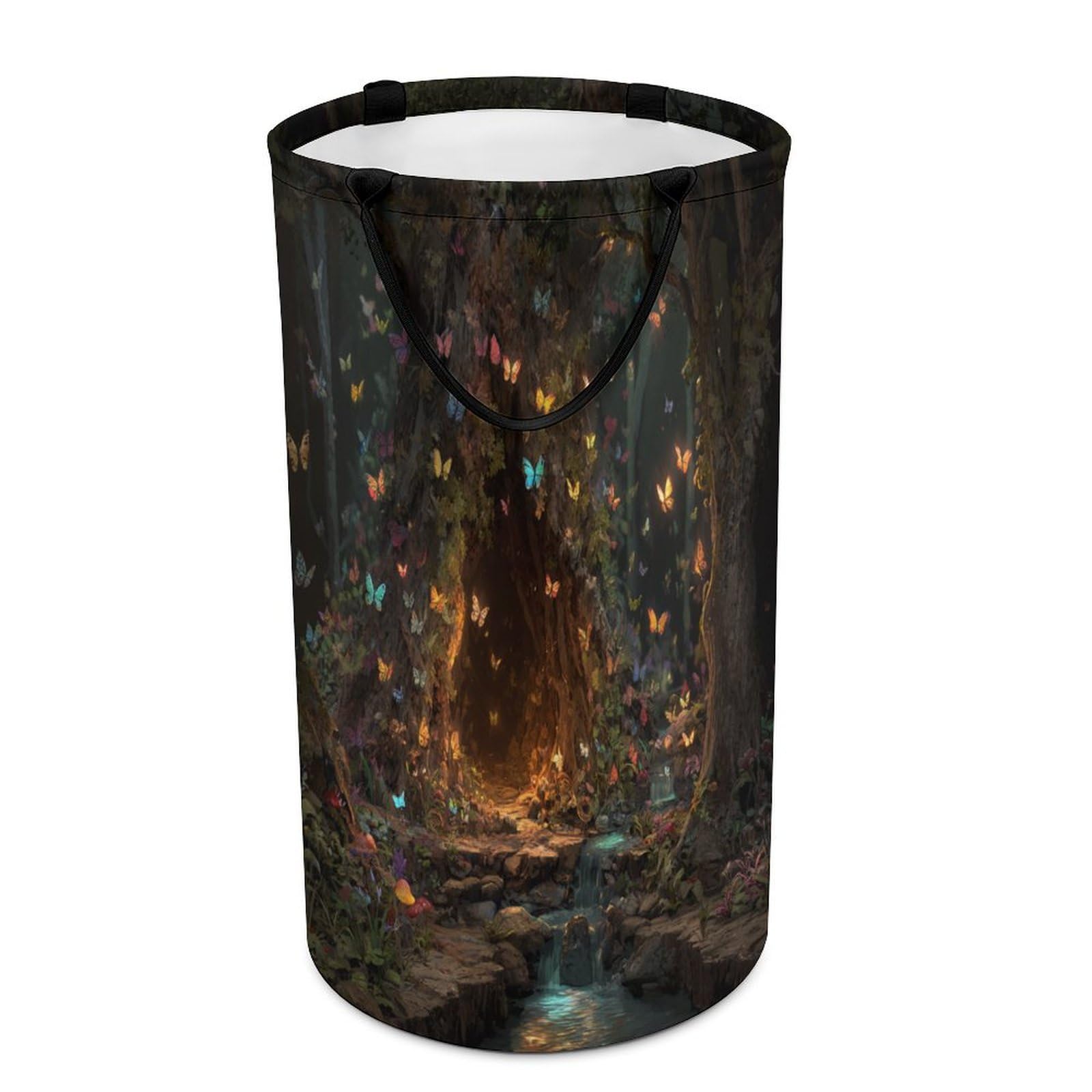 LUYYSKY Beautiful Fantasy Enchanted Forest Collapsible Dirty Clothes Basket, Colorful Romantic Fairytale Wonderland Animals Butterflies Portable Clothes Storage Basket