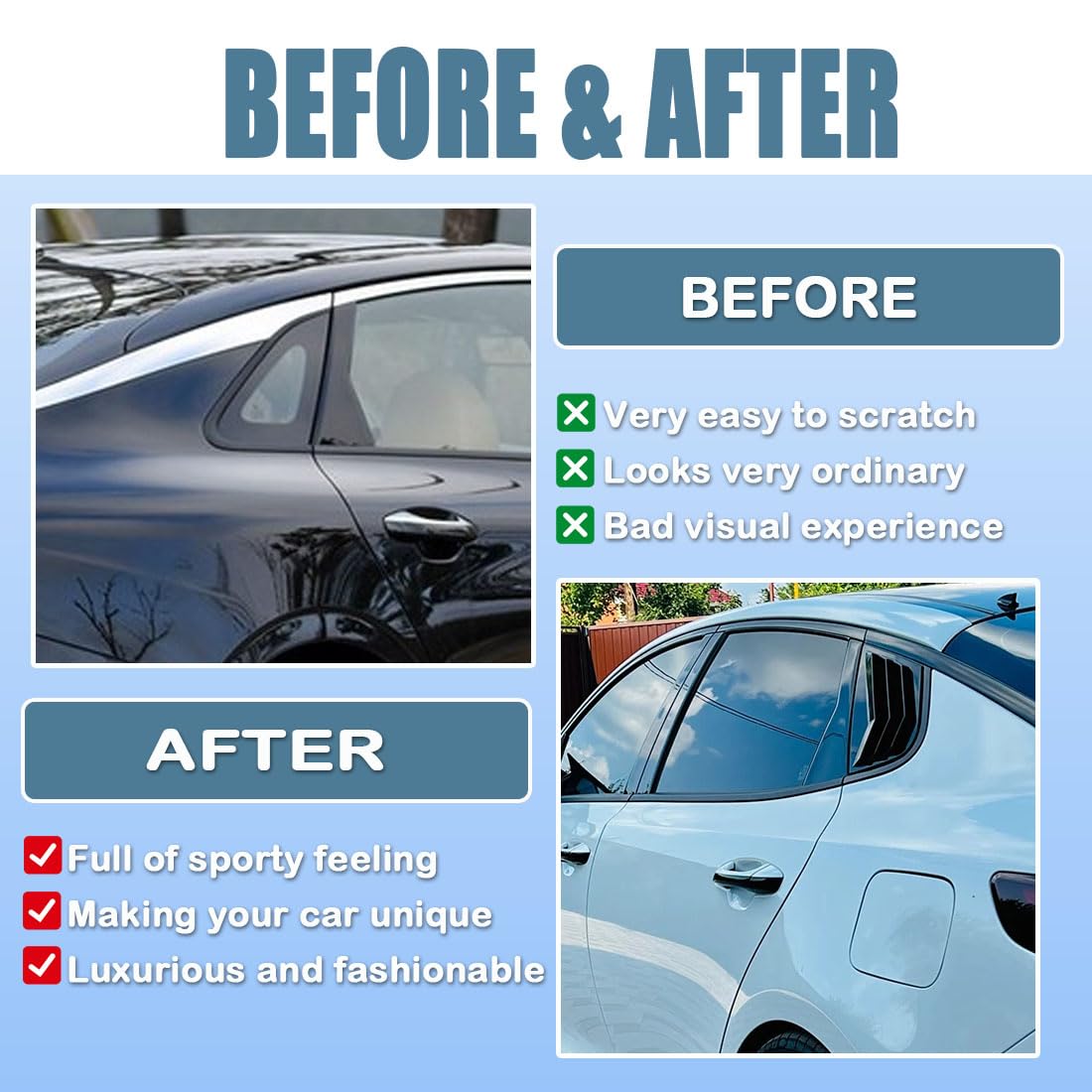 XITER 2PCS ABS Carbon Fibre Racing Style ABS Rear Side Window Louvers Air Vent Scoop Shades Cover Blinds for Kia Optima K5 Sedan 2016-2020,Glossy Black