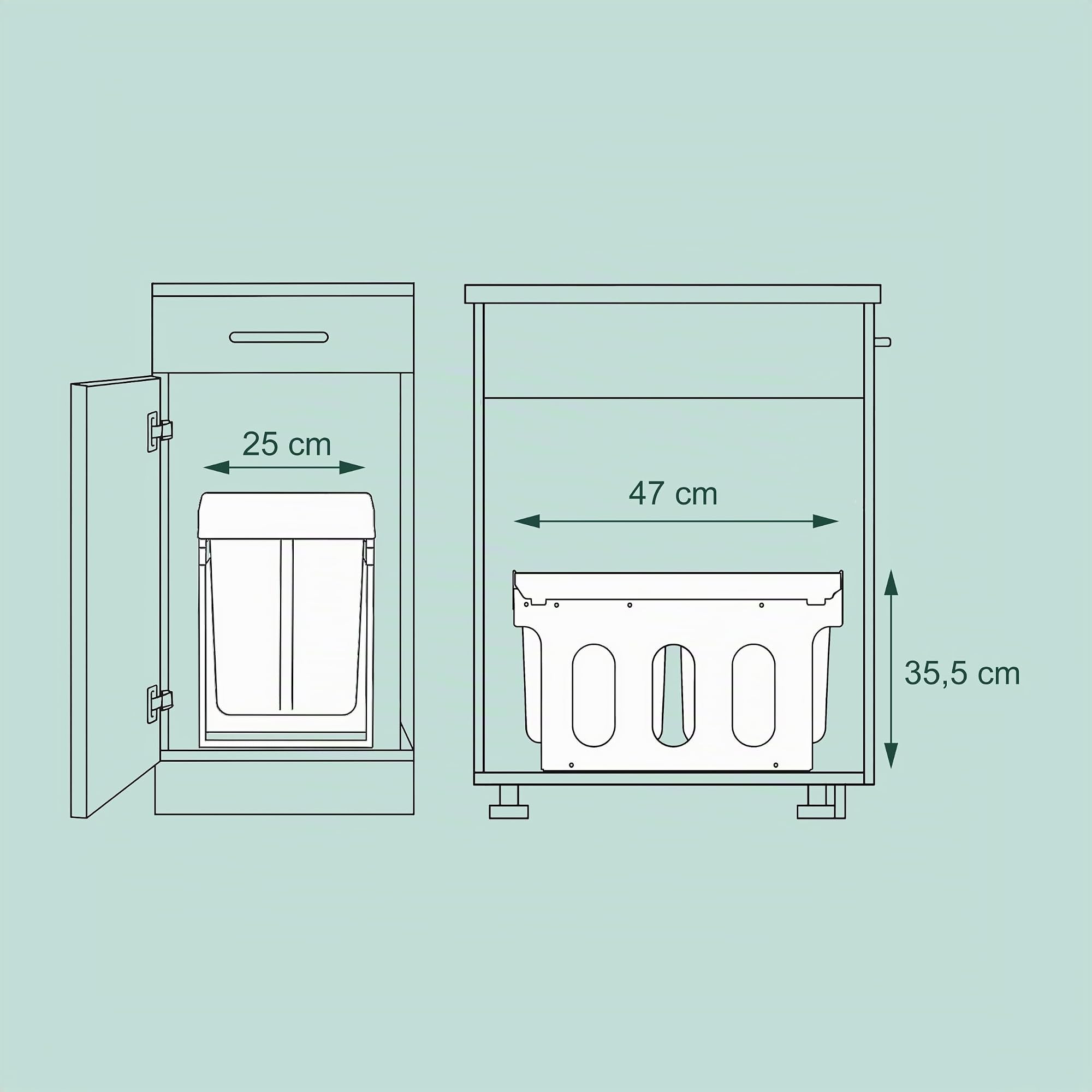 Relaxdays Cubo de Basura Cocina, 2 Compartimentos, 2X 8L, 35,5x25x47 cm, Extraíble, Papelera Reciclaje Fregadero, Blanco