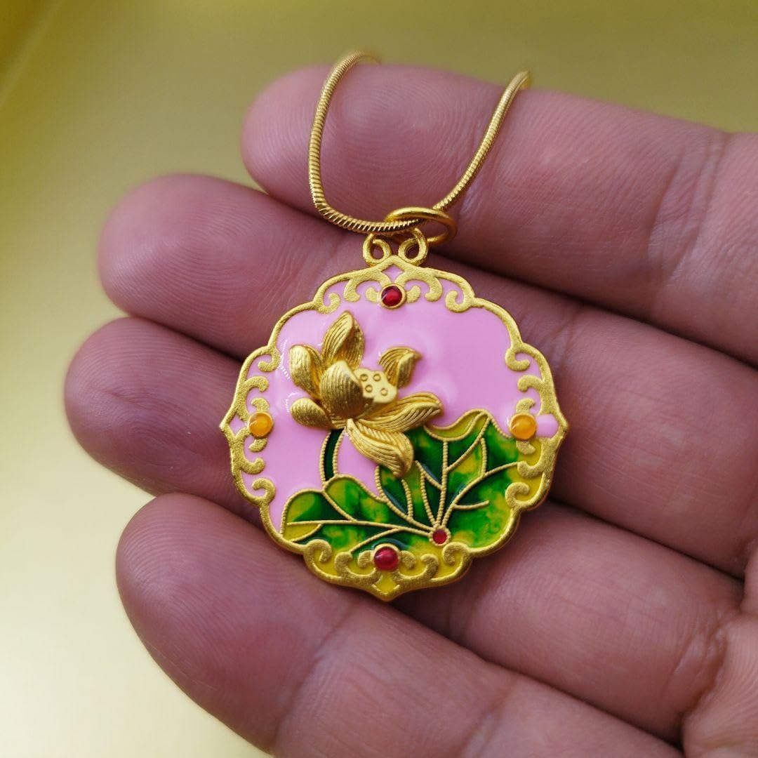 Amazon.co.jp: 七宝焼両面半立体双兎と蓮の花ネックレス(整理番号  