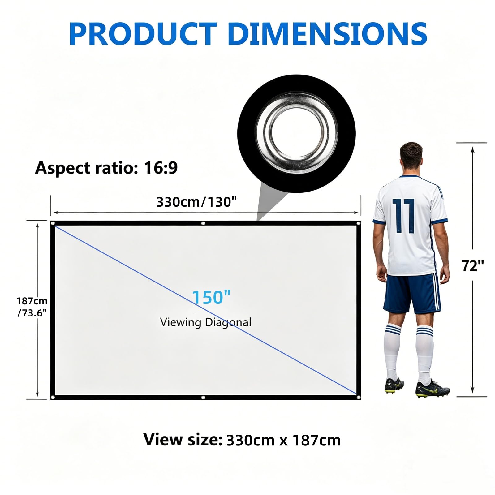 Écran de projection 150" 16:9 HD pliable anti-plis double face 332 x 187 cm Écran de projection portable pour la maison, l'école, les réunions