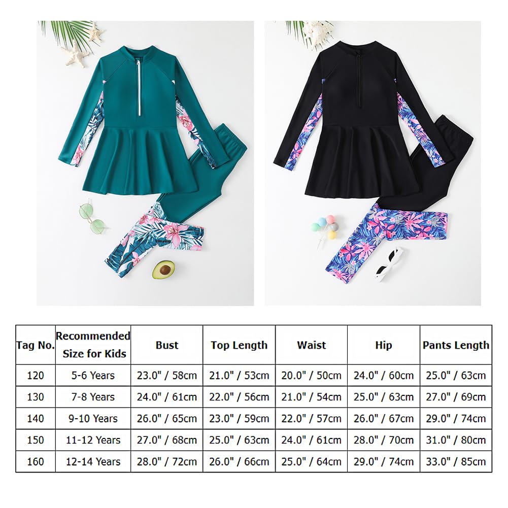 Maillot de bain musulman pour filles - Burkini islamique à manches longues - Haut de bain avec pantalon de bain 2 pièces - Tankinis - Maillot de bain modeste pour enfants