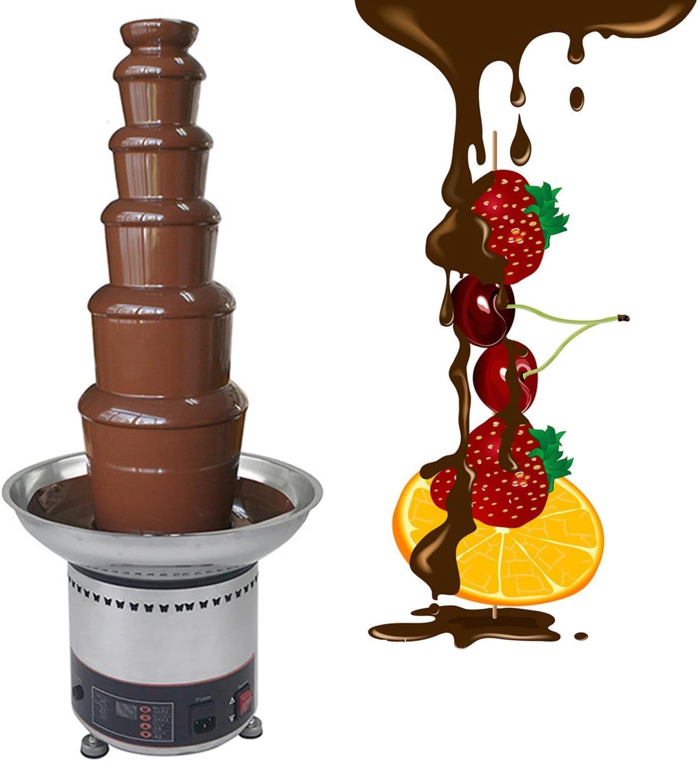 Chocolate Fondue Fountain Chocolate Fondue Fountain,Electric Chocolate Melting Machine,Stainless Steel Hot Chocolate Fountain Pot for Nacho Cheese,BBQ Sauce,Ranch,Liqueurs(6floors)