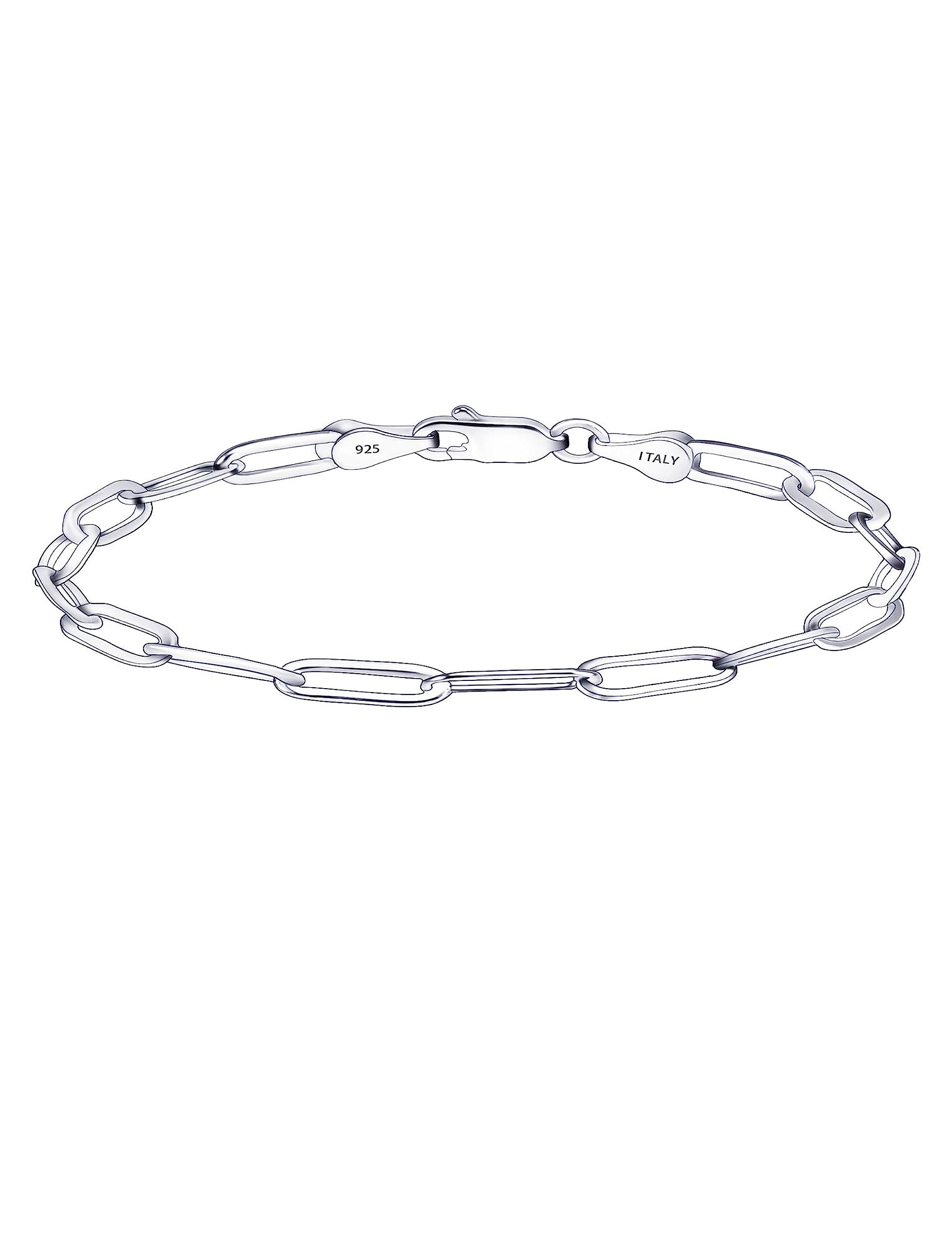 Silver Bracelet for Women 3mm Diamond-Cut Paperclip Chain Bracelet for Men 6.5/7/7.5/8/8.5/9 Inch
