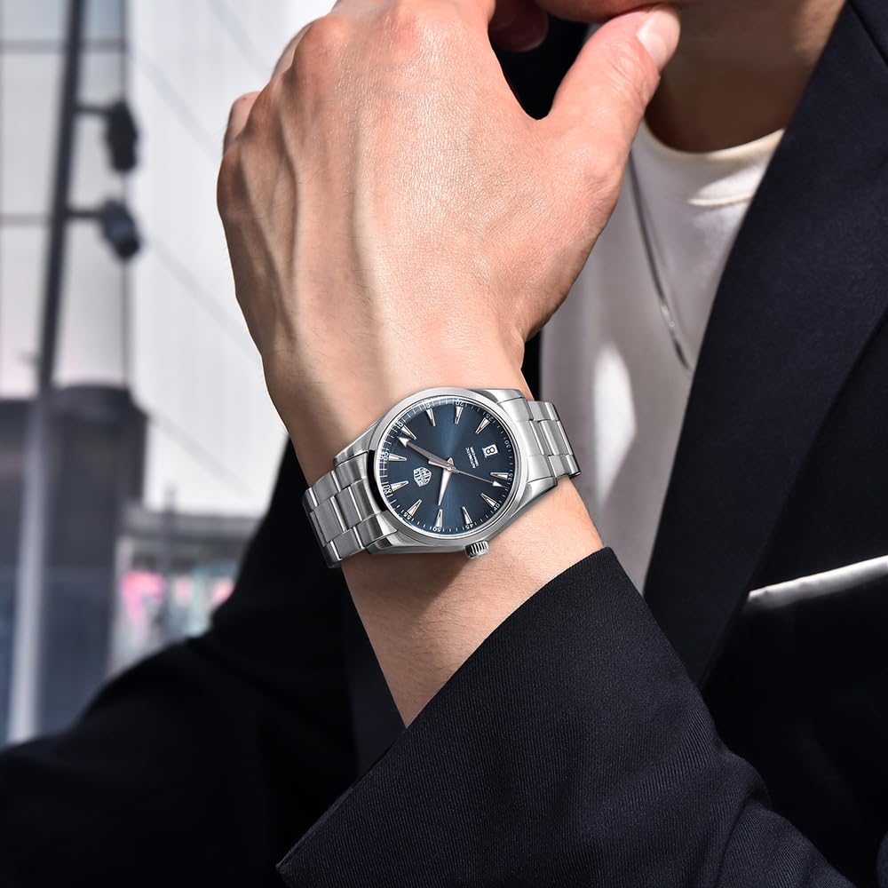 Orologio da uomo automatico NH35A in acciaio inossidabile meccanico 100 m impermeabile orologio da polso per uomo, quadrante in zaffiro, data automatica