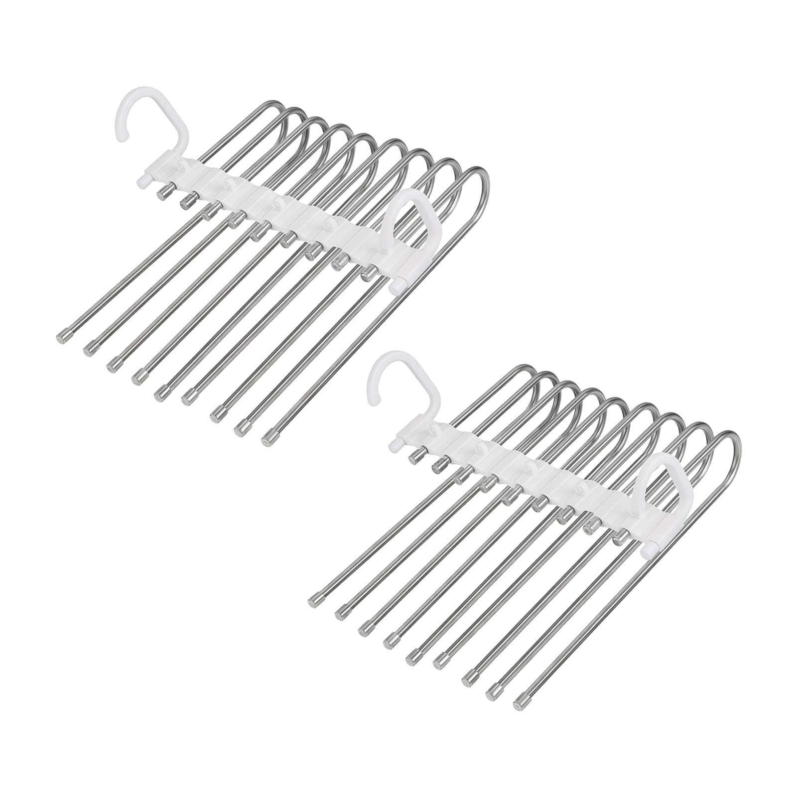 Tfaoys Steel Color Storage Pants Hangers, 2 Pack 9 Rod Folding Multi Layer Organizers For Trousers, Skirts And Closet Order Closet Organizer Space Saving Wardrobe Storage Layered