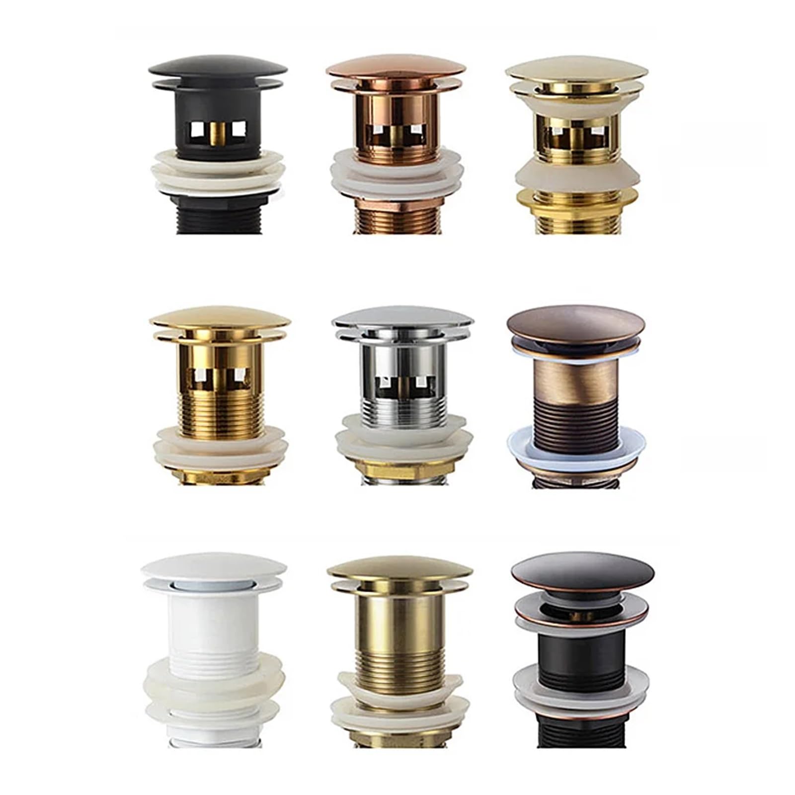 Piletta Click Clack Tappo di Scarico Pop-up for lavabo da Bagno Accessori for rubinetti da Bagno Ottone Nero Opaco/Cromo/Oro Rosa/Oro Spazzolato(Black with Hole)