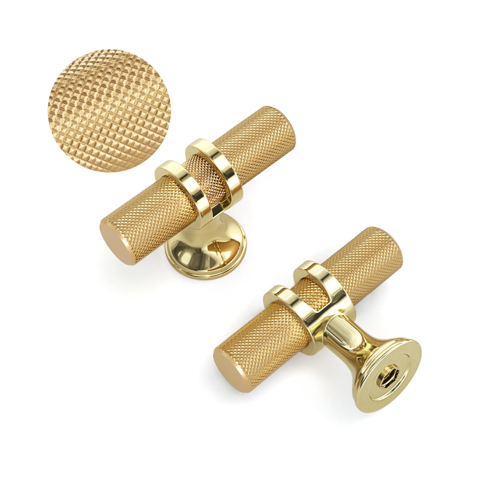 LONTAN 10 Pack Gold Kitchen Cupboard Knobs Drawer Knobs, Knurled Grip, Aluminum Alloy Hardware for Furniture, Cabinet, Drawer, Wardrobe, Dresser