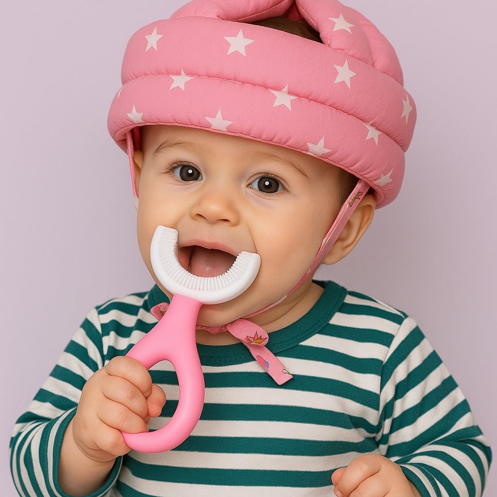 S-SQUARE Baby Safety Helmet for 6+ Months to 3 Years - Head Protection for Infant tolder Baby Walking Toddler Head Protector with U Shape Silicon Toothbrush for Kids (Star Pink)-image-17