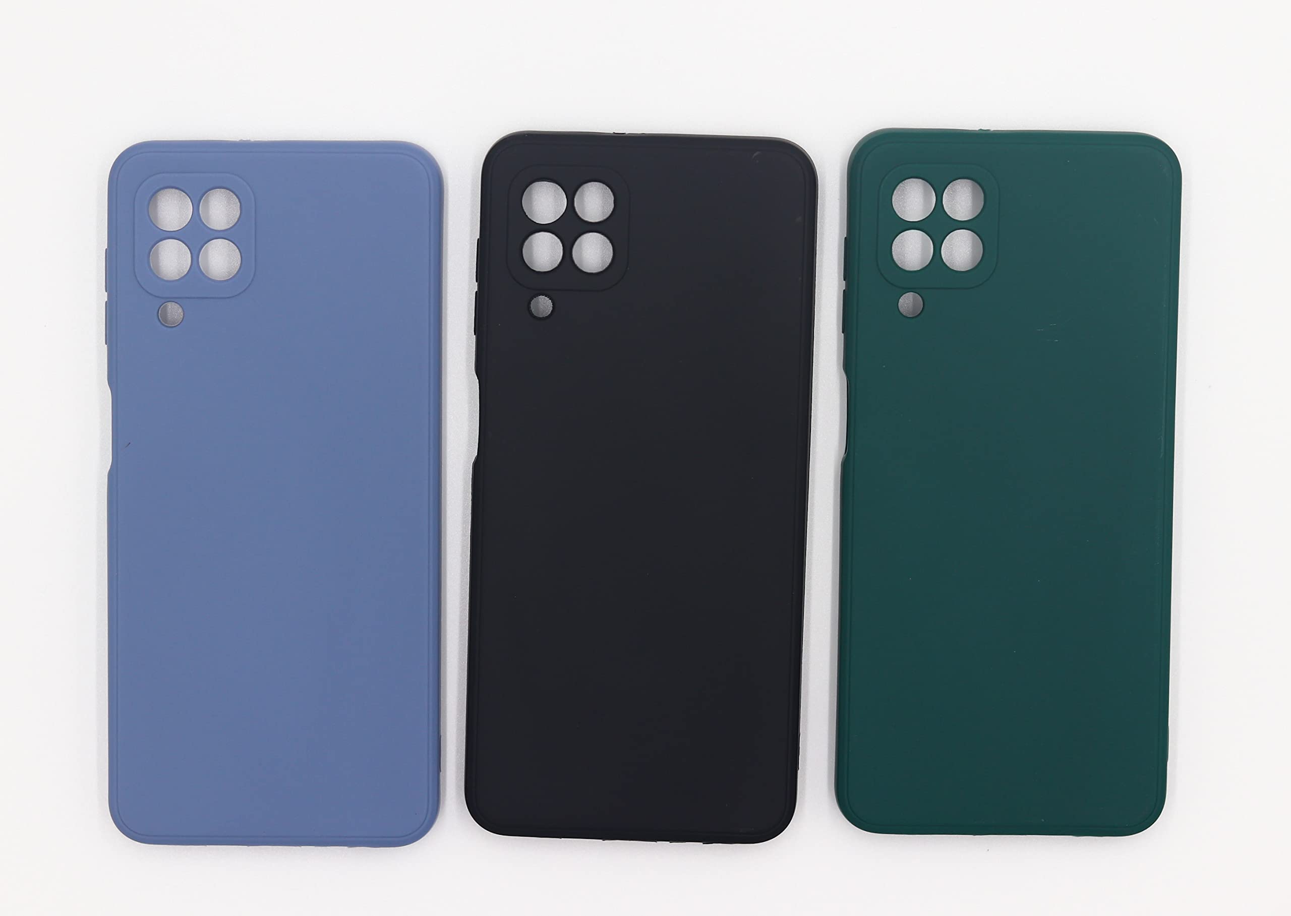 3 pcs Samsung A22 4G global matte soft silicone tpu case cover - slim fit colorful & good grip (pack of 3) (Black, Green, Blue)