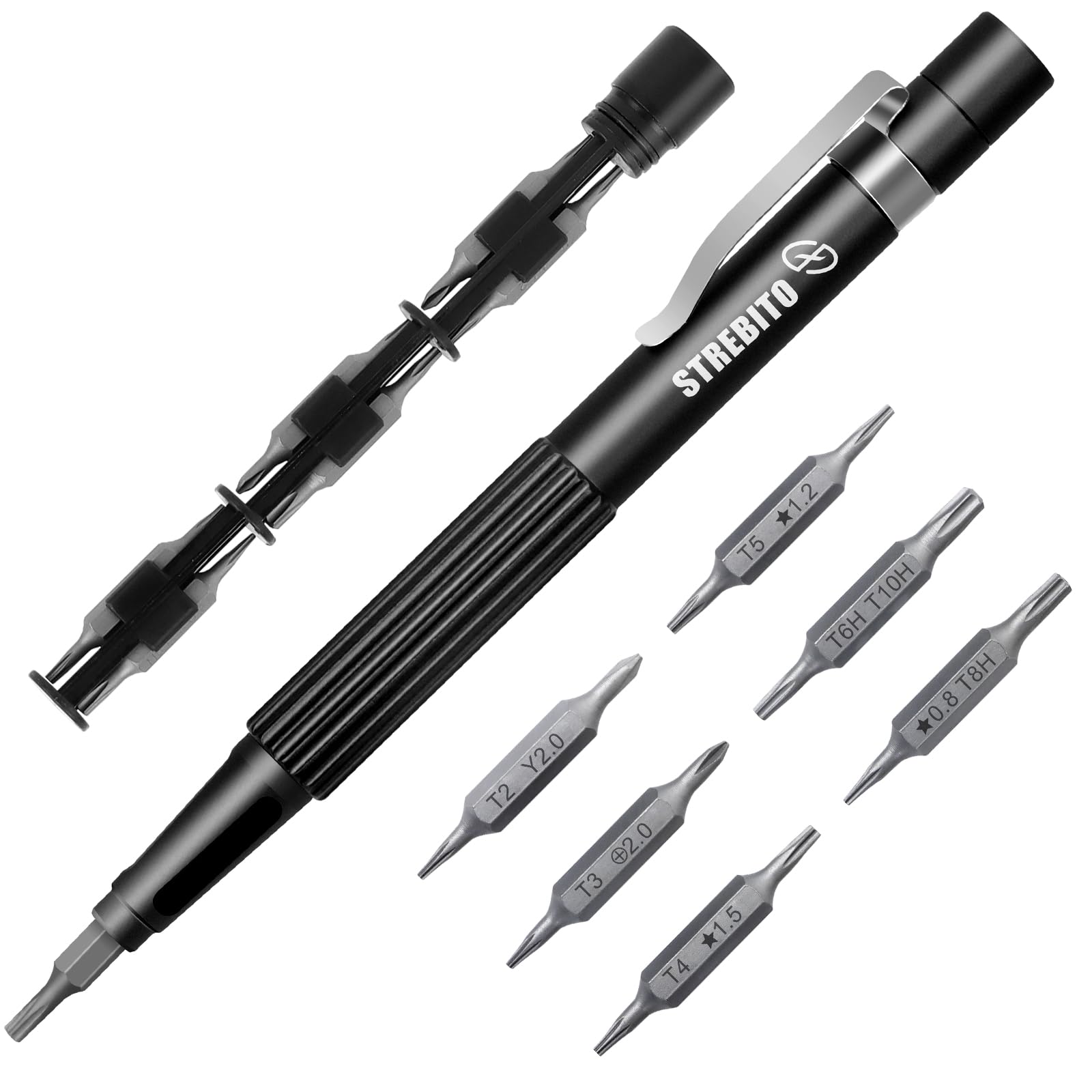 STREBITO Precision Screwdriver 13-in-1 Multi-Bit Small Screwdriver Set, Mangetic Pen Shape Pocket Screwdriver with Torx T5 T6 T8 T10, Pentalobe P5, Triwing Y00, for Phone, Computer, Laptop, Watch, EDC