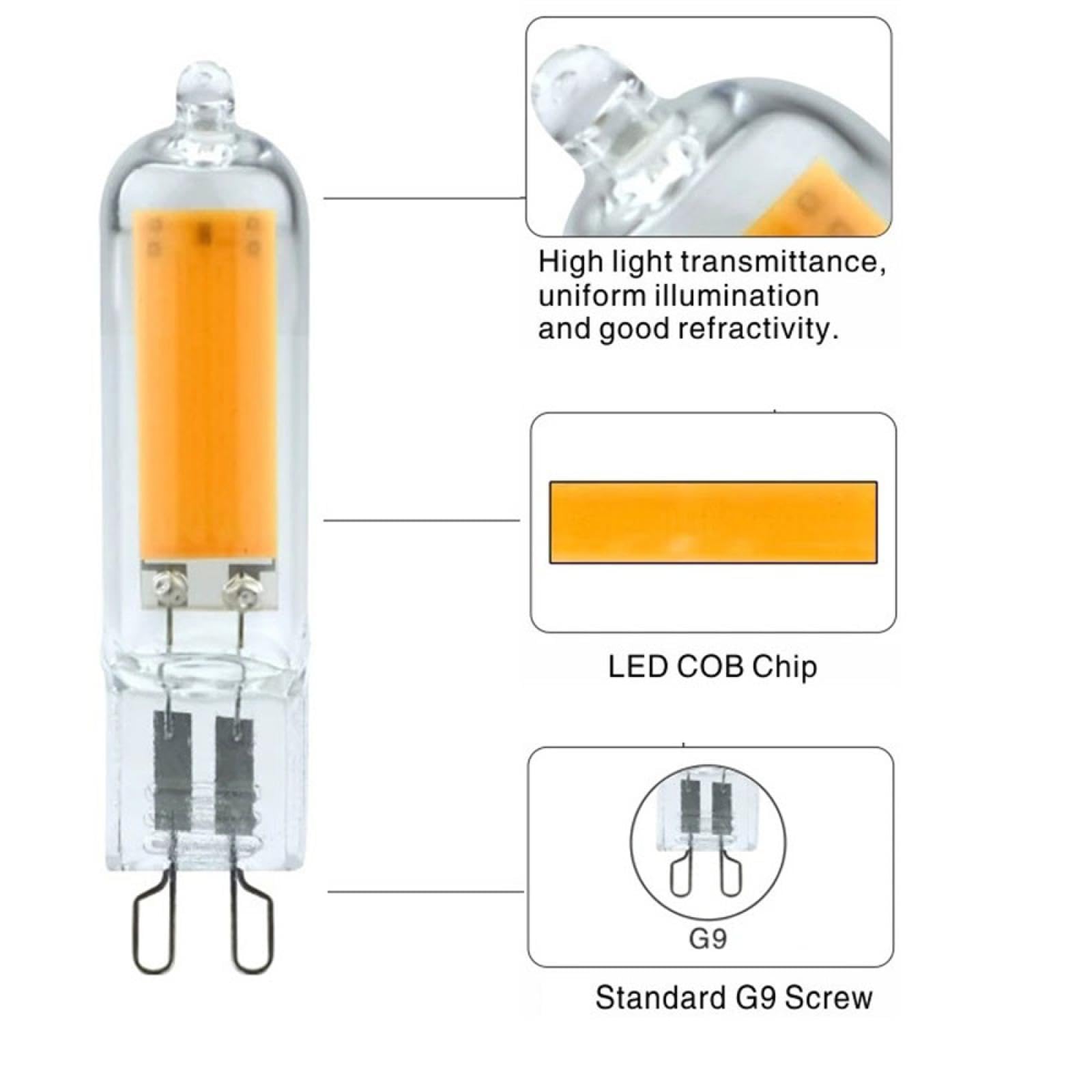 G9 Bombilla LED 5W 220V G9 Bi Pin Base 50W Lámpara Equivalente Regulable Blanco Cálido 10PC 7W Blanco Cálido