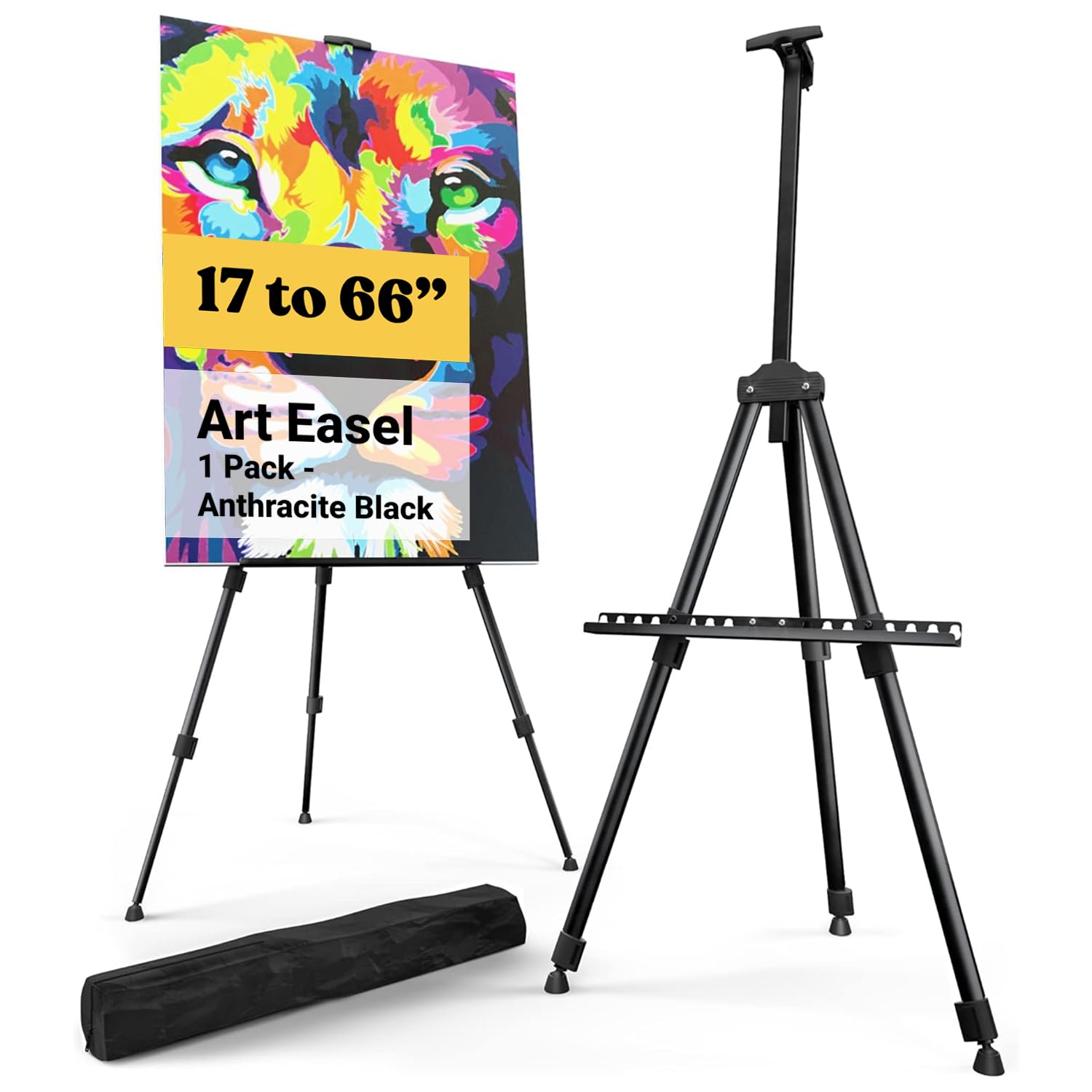 T-Sign 17 to 66 Inch Heavy Duty Easel Stand - Adjustable Metal Tripod Art Easel for Painting and Display Portable Canvas Stand with Carrying Bag for Artists Tabletop and Outdoor Use Black 1 P product thumbnail 2