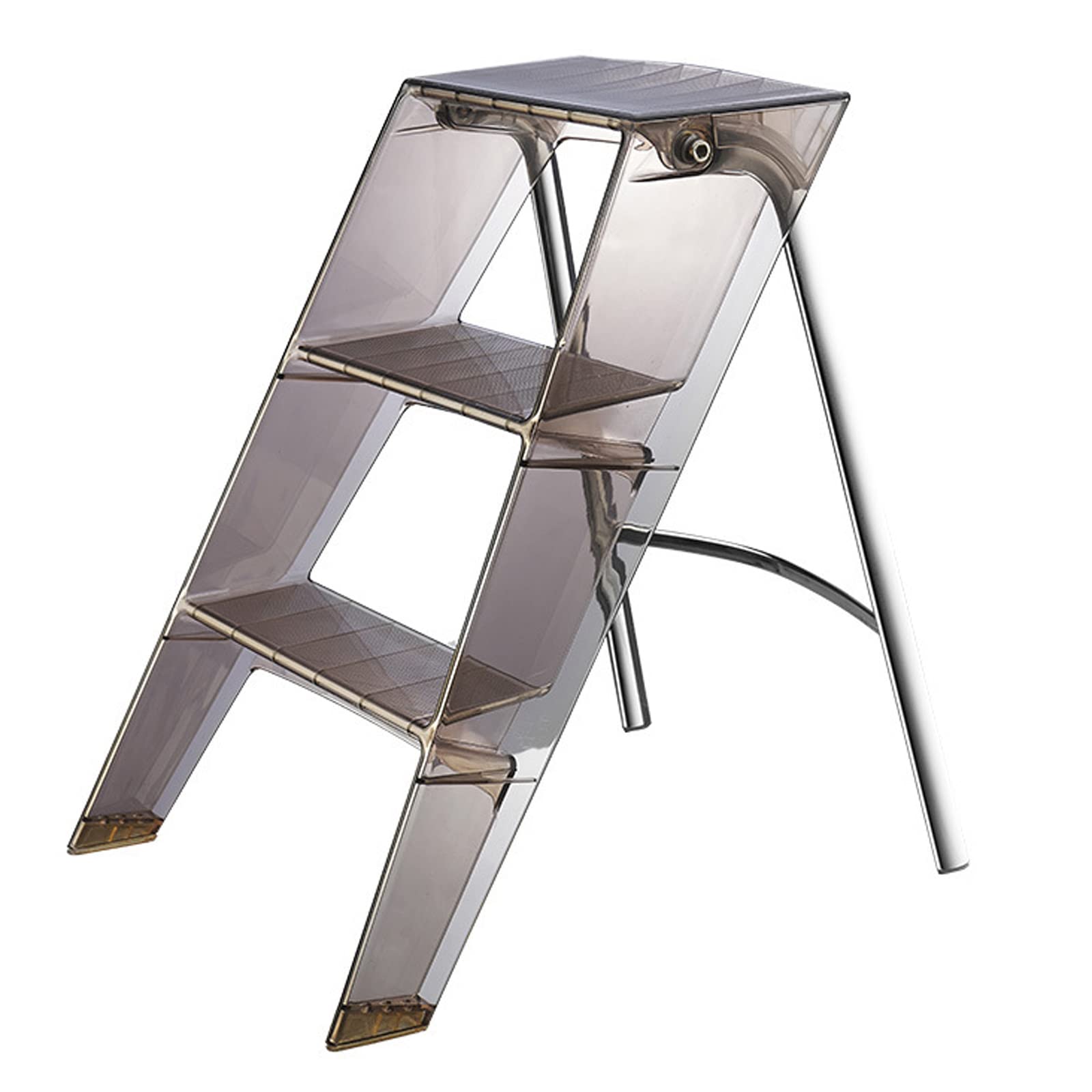 Scumlovy 3 Step Stool Folding, 330lbs Capacity, Acrylic Ladder Transparent, Multi-Functional Foldable Stepladder in Blue for Home and Library