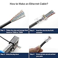 Vista 5 de CableCreation Cat6 RJ45 Pass Through Connectors, 100-Pack Cat6/Cat5e Gold Plated Modular Plug Unshielded Crimp Connector for Solid or Stranded UTP