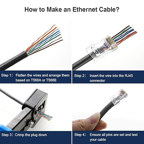 Miniatura 5 de CableCreation Cat6 RJ45 Pass Through Connectors, 100-Pack Cat6/Cat5e Gold Plated Modular Plug Unshielded Crimp Connector for Solid or Stranded UTP