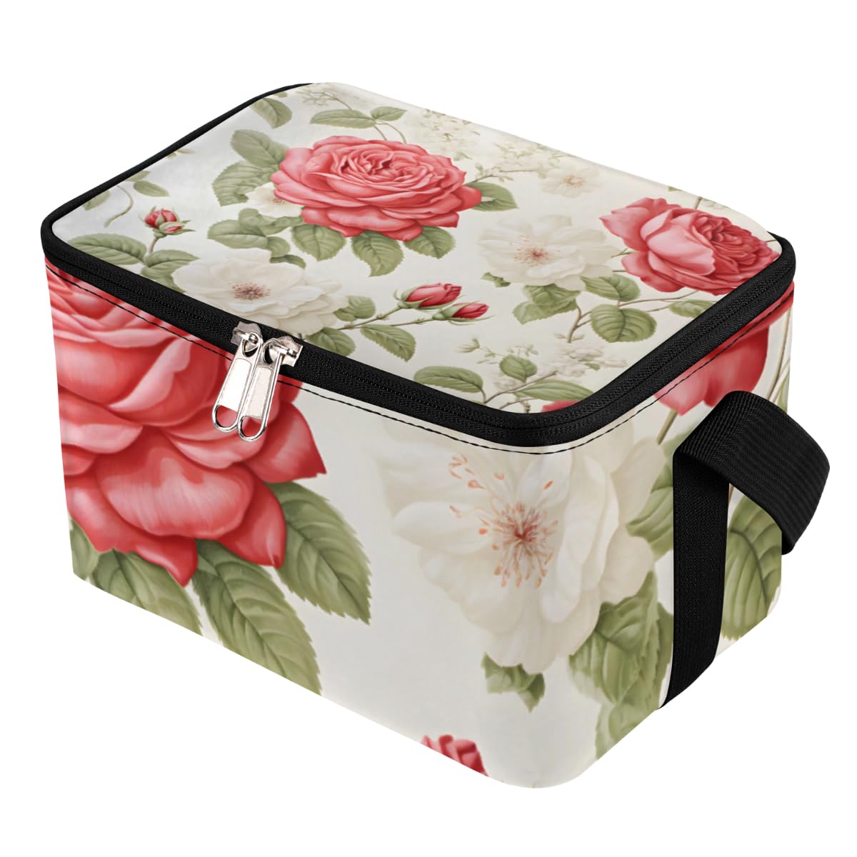 GzLeyigou Lunch Bags for Women Men 9 Cans,Roses Red Hot & Cold Food Delivery Bag Insulated Grocery Bag Insulated Lunch Box Blossom Floral Cooler Bag for Office Work Picnic Beach