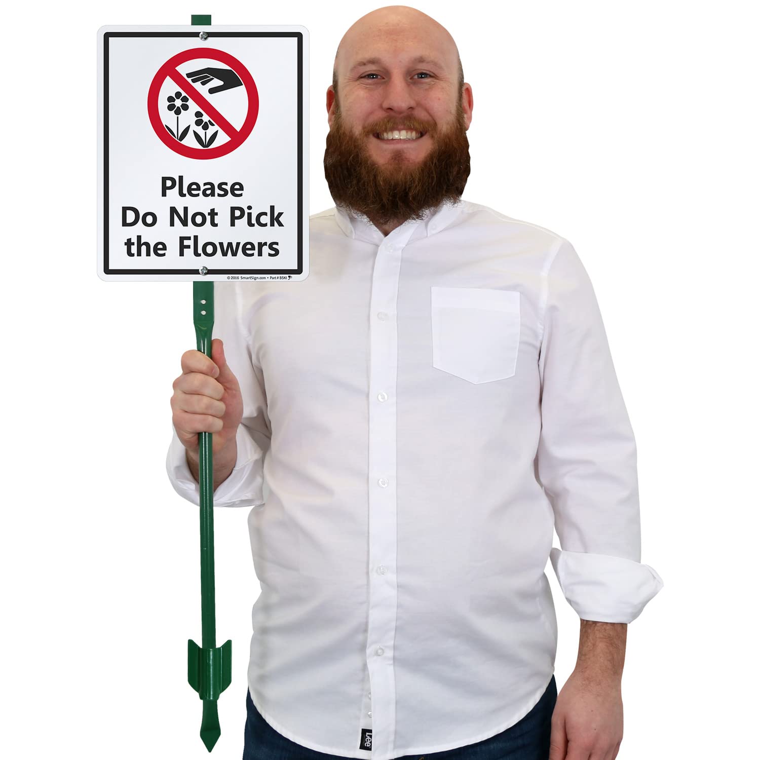 SmartSign Letrero de jardín "Please Do Not Pick The Flowers" con estaca de 3 m, aluminio laminado a prueba de herrumbre de 40 mil, rojo, negro y blanco, juego de 1