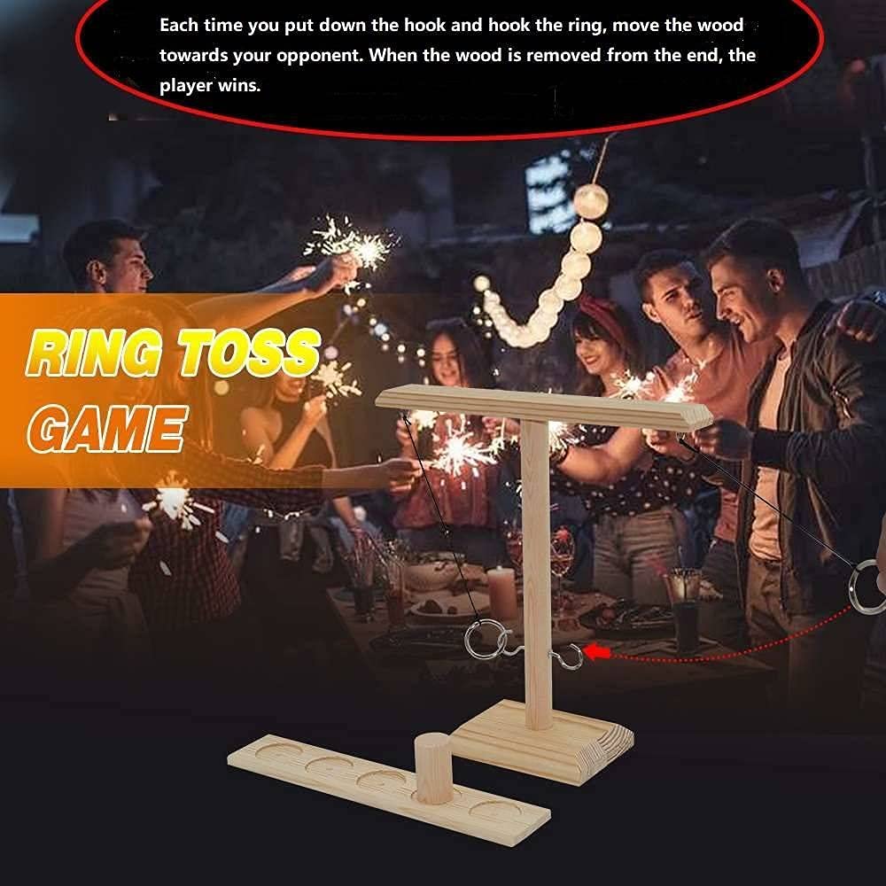 Begonia Ringwurfspiel Aus Holz – Hook-and-Ring-Game Für 2 Spieler, Tisch- Oder Bodenversion, Verstellbares Seil