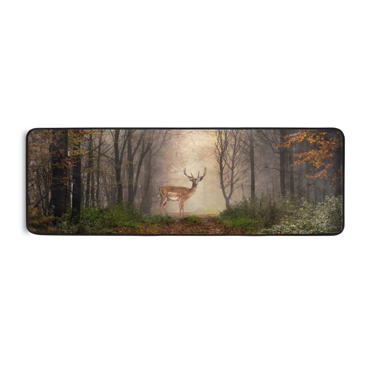 Amazon.com: ALAZA Fallow Deer Dreamy Misty Forest Runner Area Rug Non ...