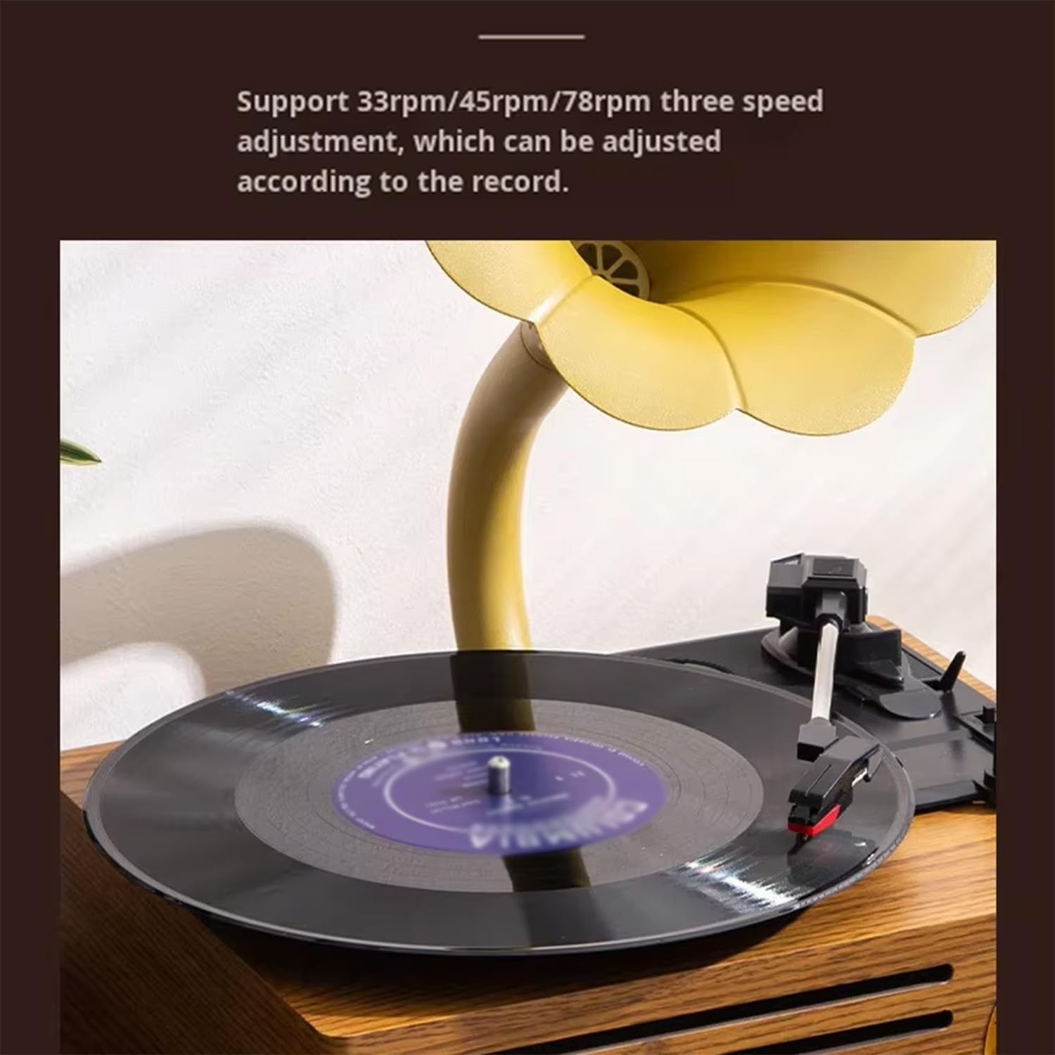 Giradischi Stereo Grammofono Giradischi in Vinile a 3 Velocità con Bluetooth e Riproduzione USB, Doppio Altoparlante per Home Music Entertainment