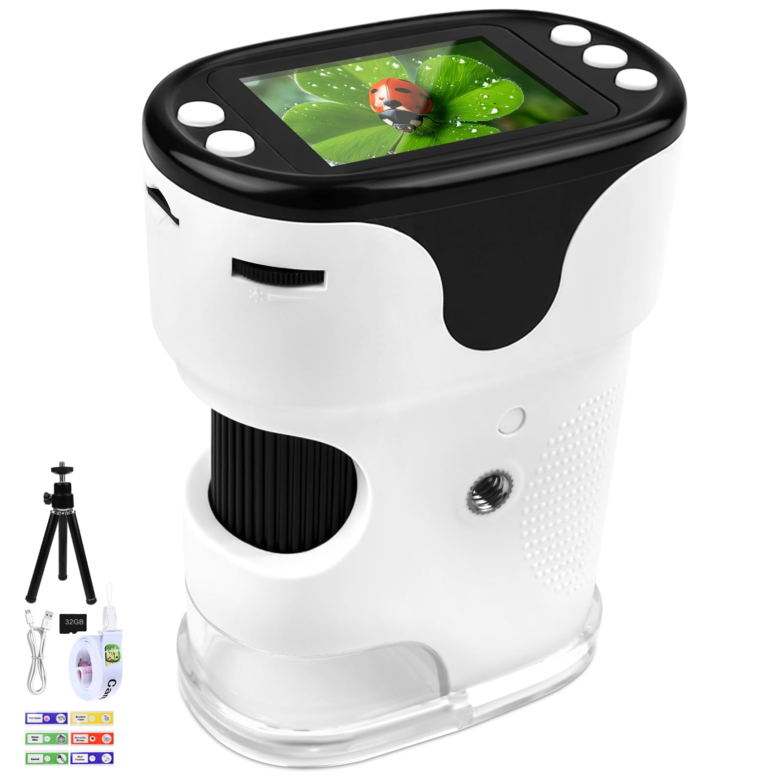 Microscopio Bambini Portatile,1000X Microscopio Digitale,con 2.0" IPS Pollici ＆ 8 LED Luce,USB Ricaricabile,per Casa e Esterni, Regalo di Natale per Bambini 3-12 Anni