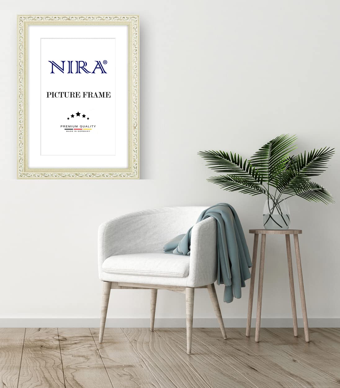 NiRa Marco de fotos de madera maciza Vintage Retro 90x120cm en blanco crema dorado | Tamaño seleccionable | Marco para carteles | Puzzle | collage de fotos HD092