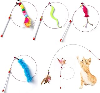 CAMITER 5 x Cat Feathers Toy Cat Toy Shuttlecock Mice Fish Interactive Toy Cat Toy product image