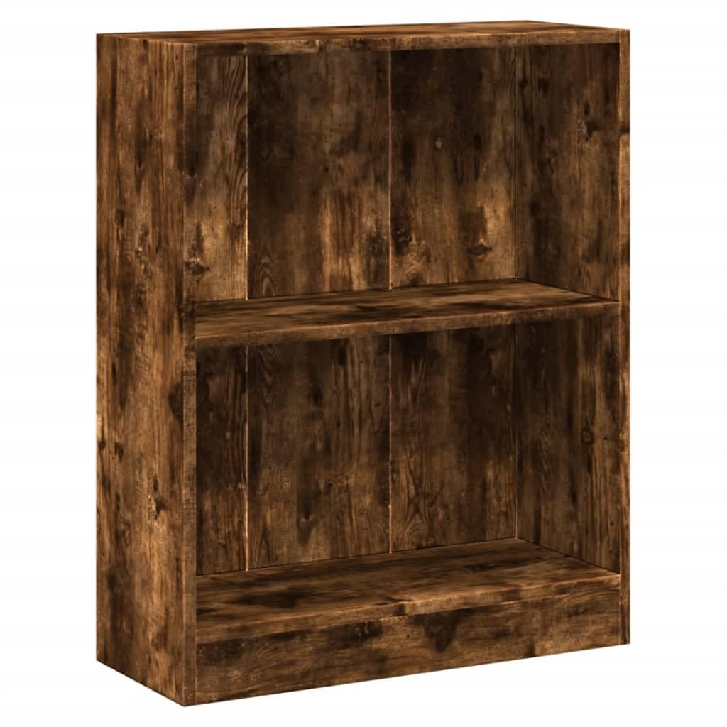 Kompaktes Bücherregal Räuchereiche aus Holzwerkstoff, 60x24x76 cm, mit 2 Böden und Oberplatte für Bücher, DVDs, CDs und Deko, multifunktional als Beistellschrank nutzbar,
