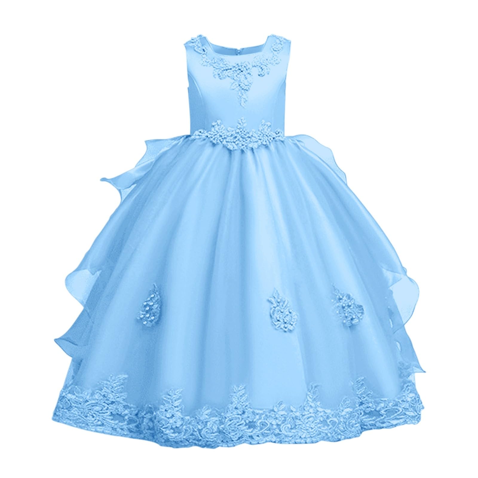 Mädchen Kleid Festlich Sommer Ärmellos Tüll Bestickt Prinzessin Kleider Kinder mit Schleife A-Linie Abschlusskleid Hochzeit Blumenmädchenkleider Geburtstag Abendkleider