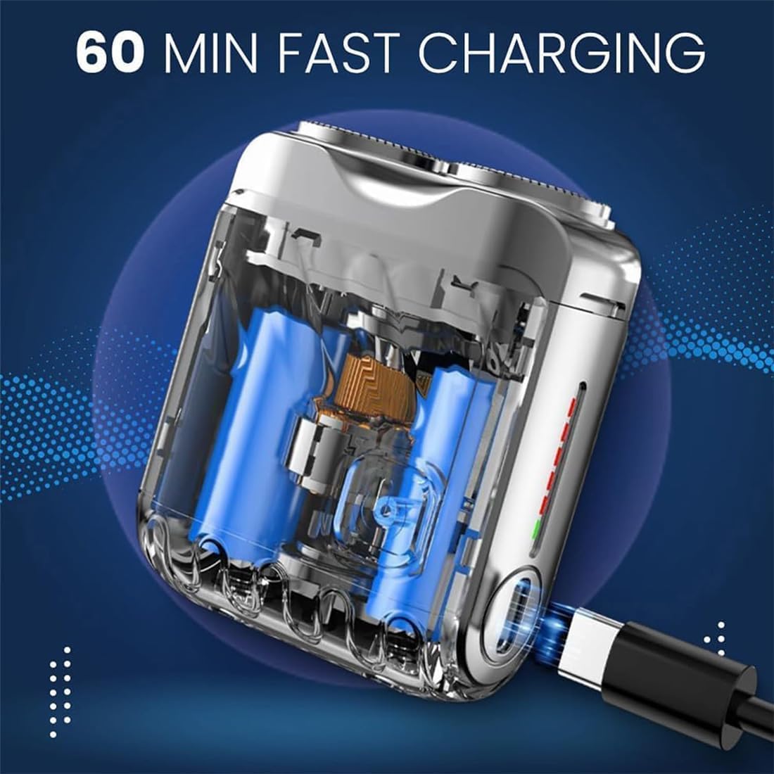 Mini Shaver, Razor - Small Steel Cannon Suspended Magnetic Blade Shaver, Dual-Head Rotary Design, USB Fast Charging, Fast Smooth, Fully Waterproof, for Home Car Travel (Black-B)