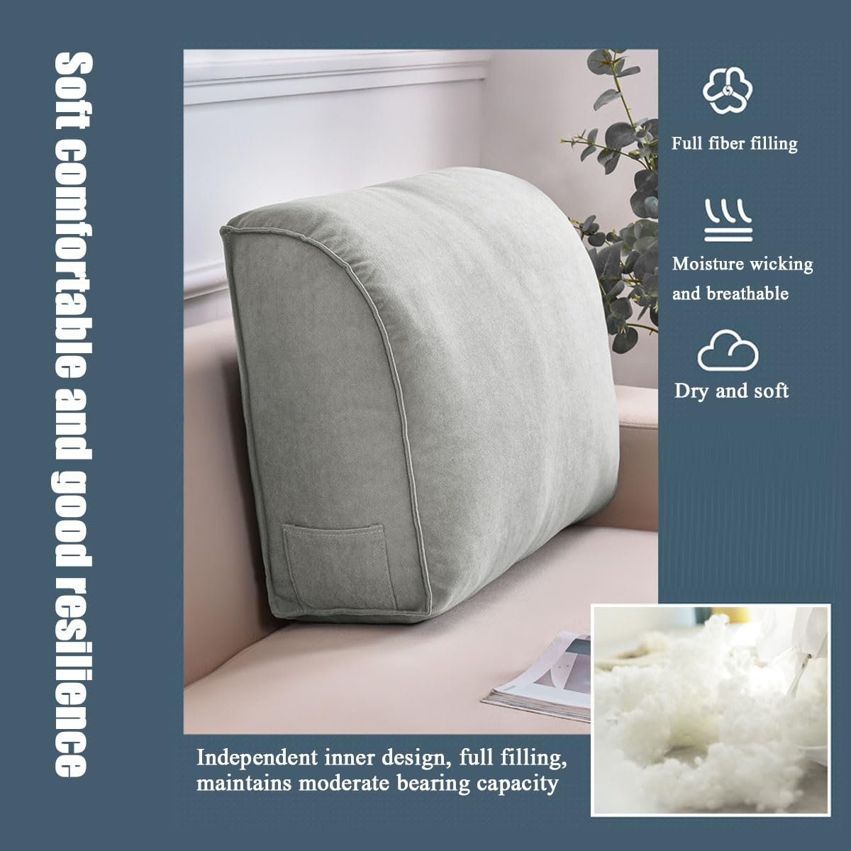 Cuscino a cuneo extra spesso per divano e letto, cuscino decorativo per supporto lombare, cuscino per collo e schiena, ideale per lettura e testiera