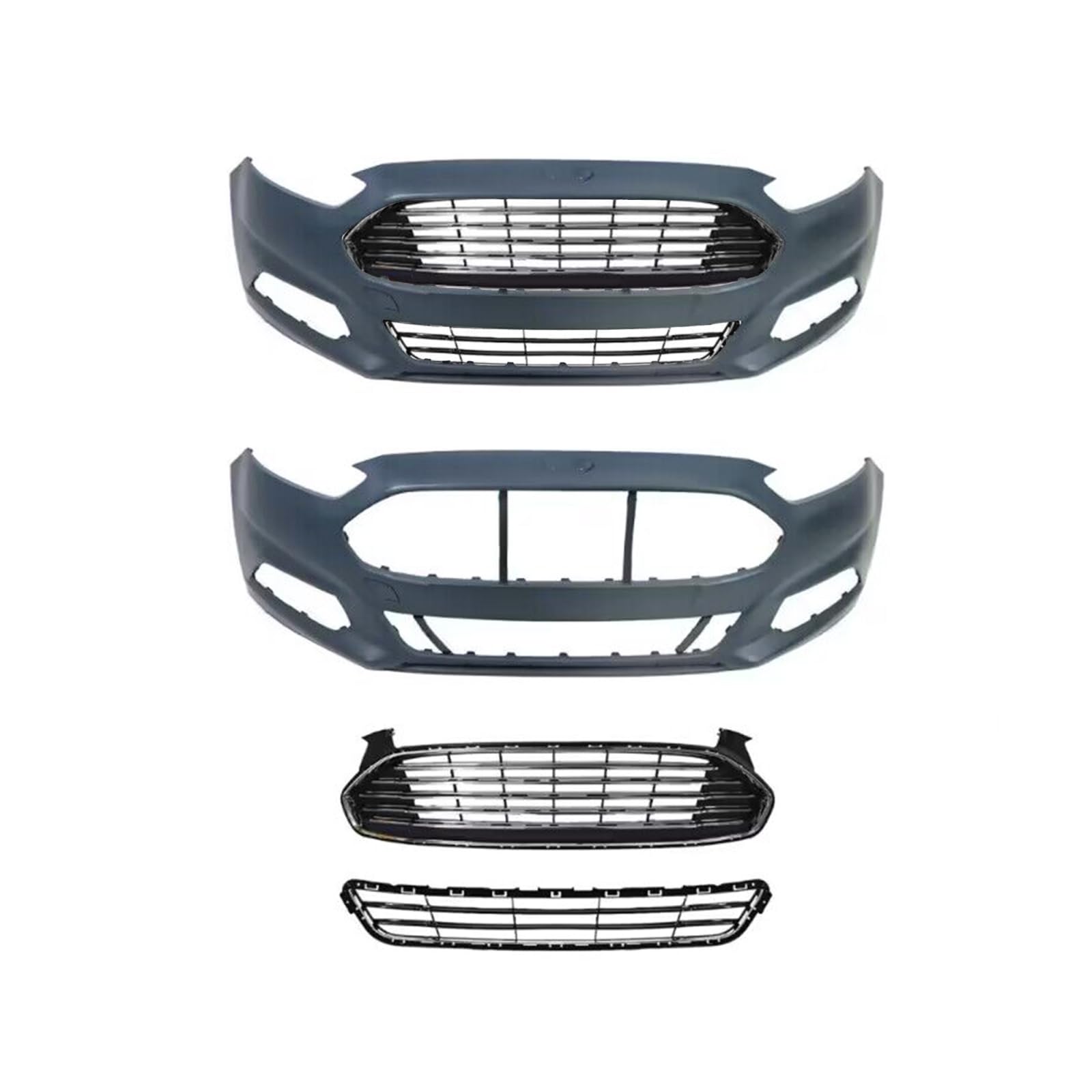 Front Upper + Lower Grille＆Front Bumper Cover Fit For Ford Fusion