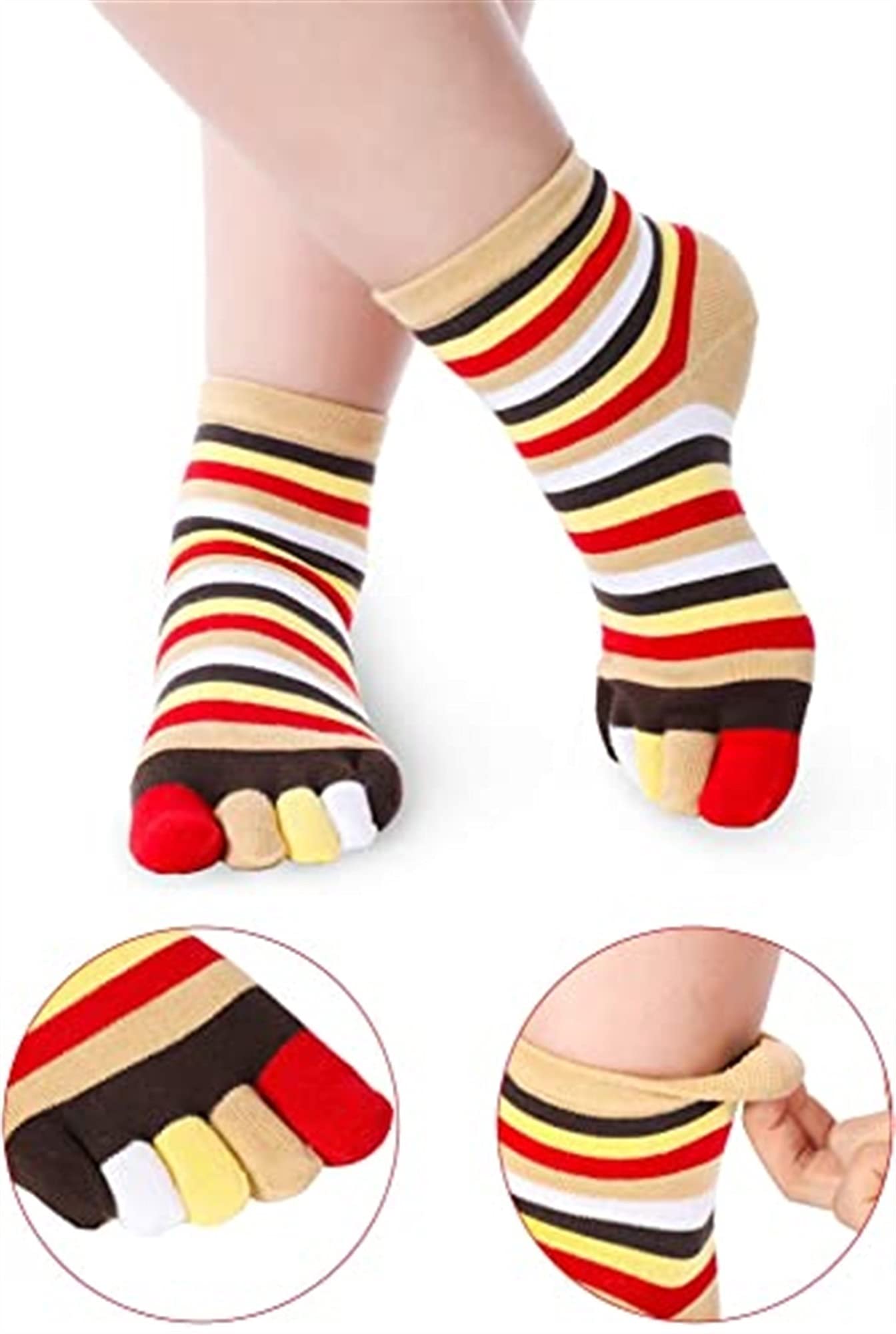 CRMY 5-10 Paare Fünf Toe Socks Zehen getrennte Baumwollsocken Bunte Streifensocken für Frauen Männer