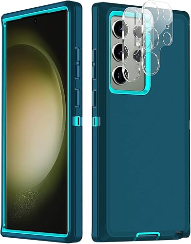 I-HONVA Funda para Samsung Galaxy S23 Ultra con 2 protectores de lente de cámara, resistente a prueba de golpes, 3 capas, protección de cuerpo