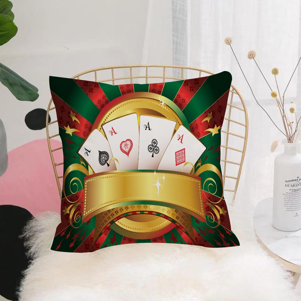 Hyosxw Poker Tournament,Gambling Fortune Wealth Pla - A9 Cushion Cover,Throw Pillow Case Home Decorative For Living Room Bedroom Sofa Chair 18X18 Inch,Poker Tournament,Gambling Fortune Wealth Playing Cards Hand Casino Roulette Win,Pillowcase 45X45cm