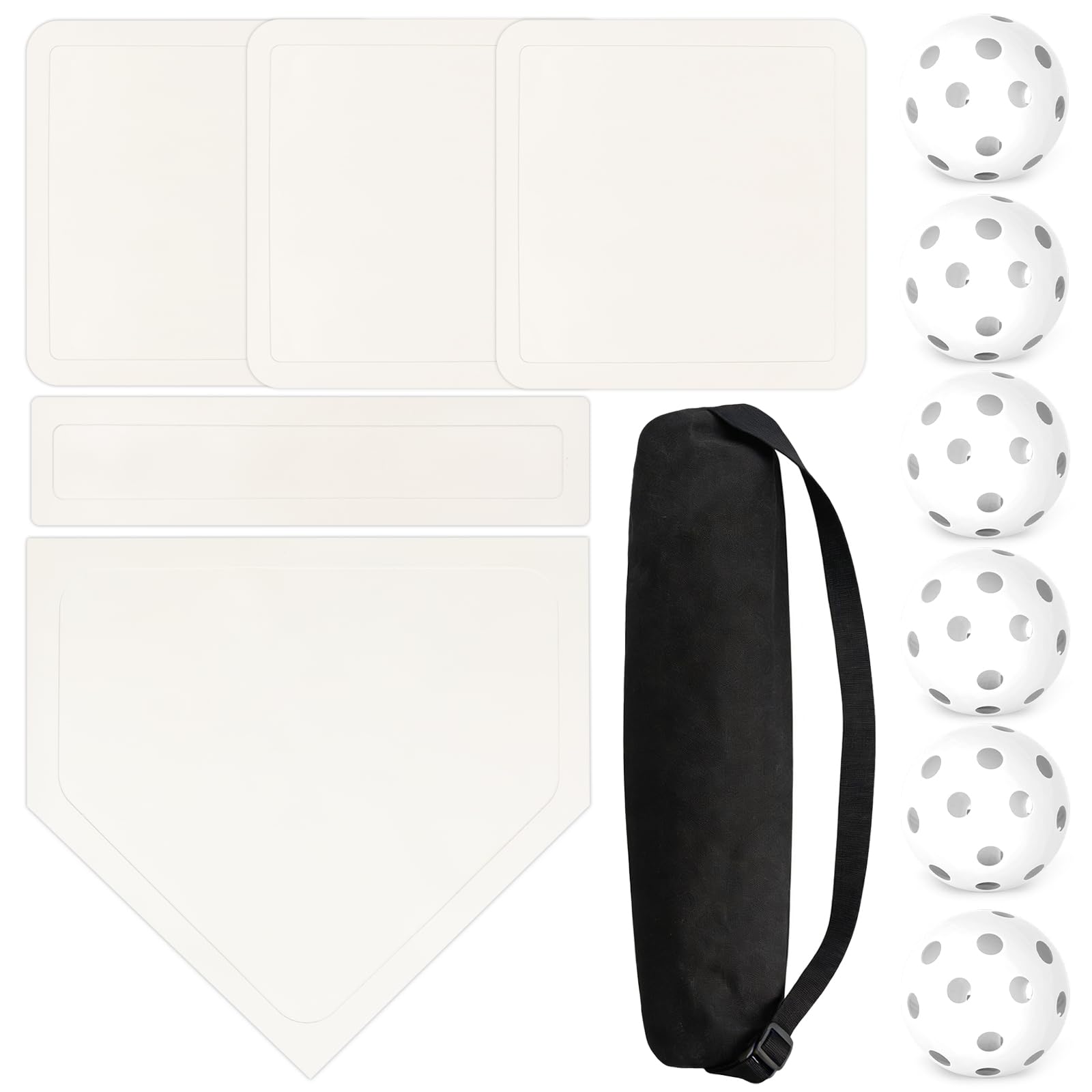 Mototo Rollbare Baseball-Basis für Hof-Übungsset, 5 Baseball-Heimplatten, Gummi-Basis mit 6 weichen Übungsbällen und schwarzer Aufbewahrungstasche, Überwurfplatte für Hinterhof, Schule, Kickball