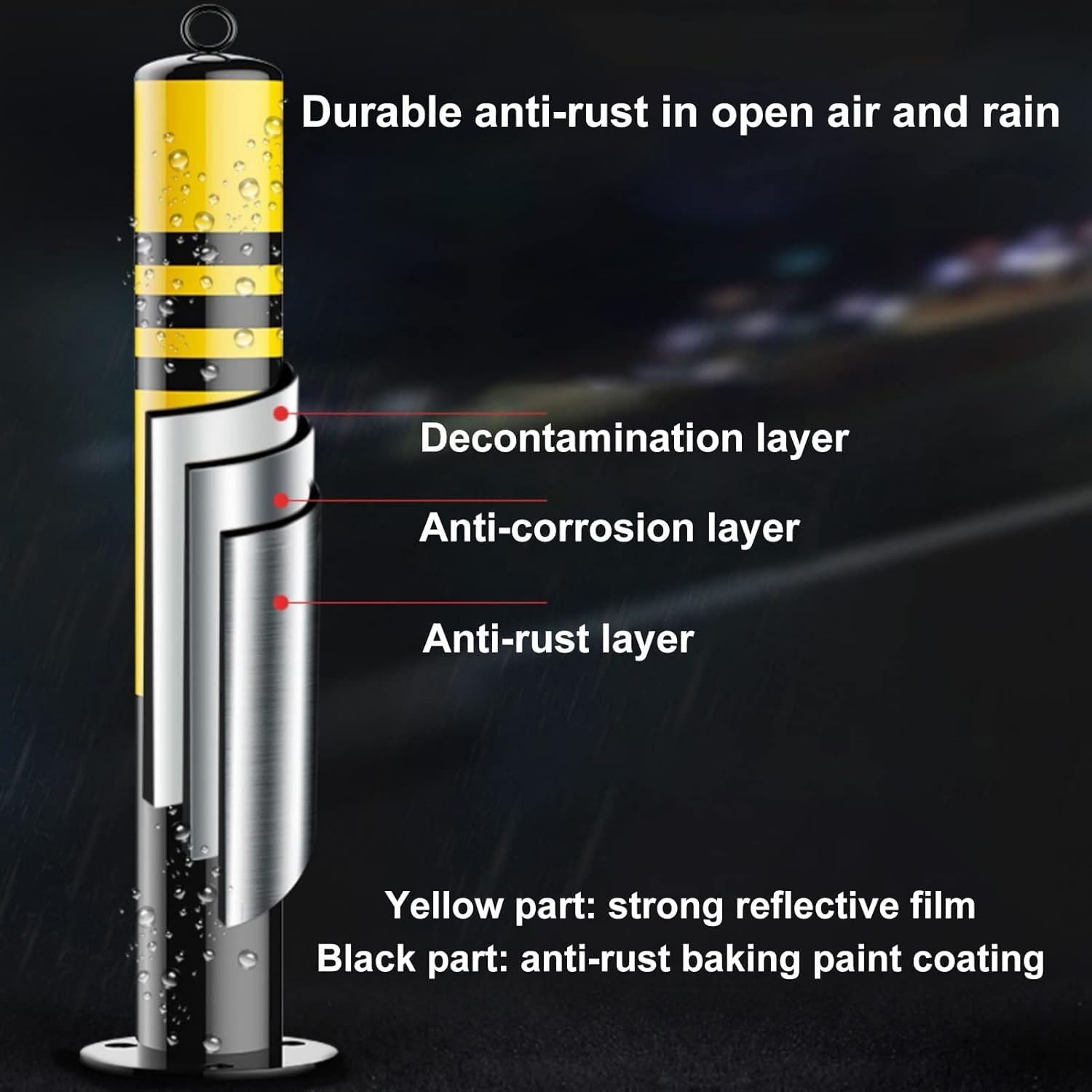 Słupki parkingowe， Żółte słupki parkingowe z odblaskowymi paskami(6pcs,76 * 500mm)