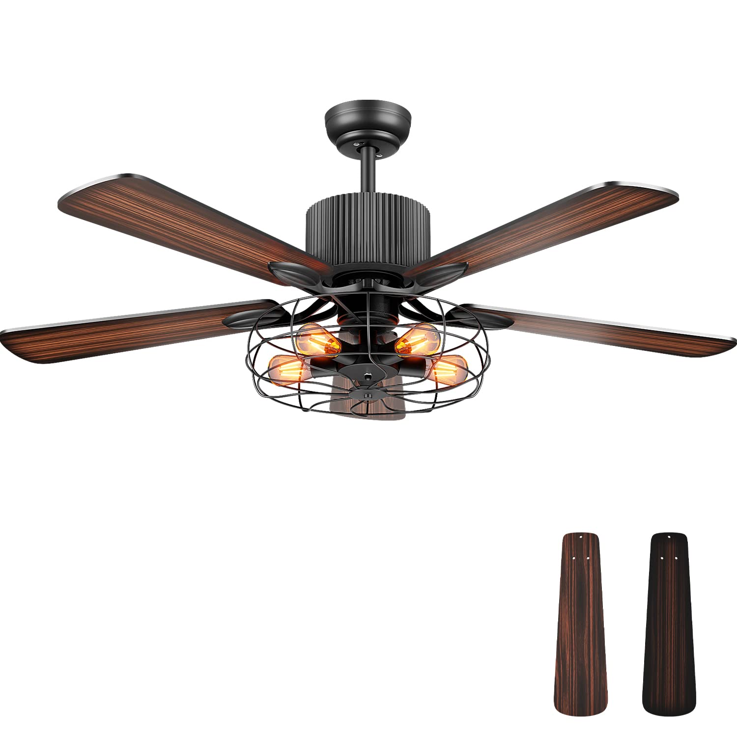 Buy Industrial Ceiling Fan Light with Remote Control 5 E26 Light Retro
