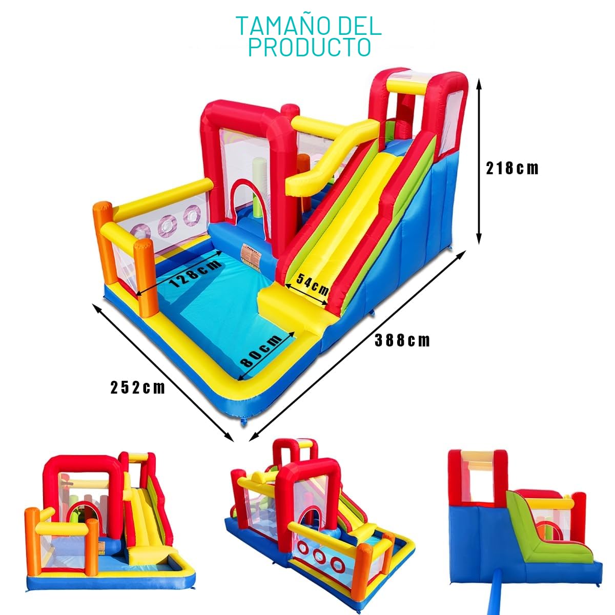 Ballsea Castillo hinchable infantil con soplador – Multifuncional, red de seguridad, seguro y duradero, perfecto para cualquier temporada, para interior/exterior