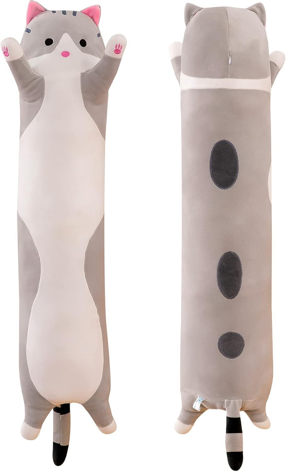 LOVEQI Cute Cat Throw Pillow, 50cm Soft Cotton Stuffed Sleeping Pillow Plush Kids Body Pillow Long Doll Toy (Grey)