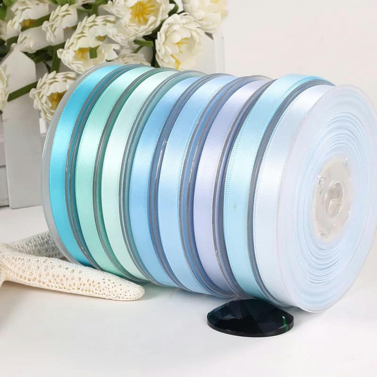 6 9 13 16 19 22 mm doppelseitiges Satinband 100 Yards blau für Party-Hochzeitsdekoration handgefertigte Rosenblüten Ribbongs-Kobalt 329-22 mm