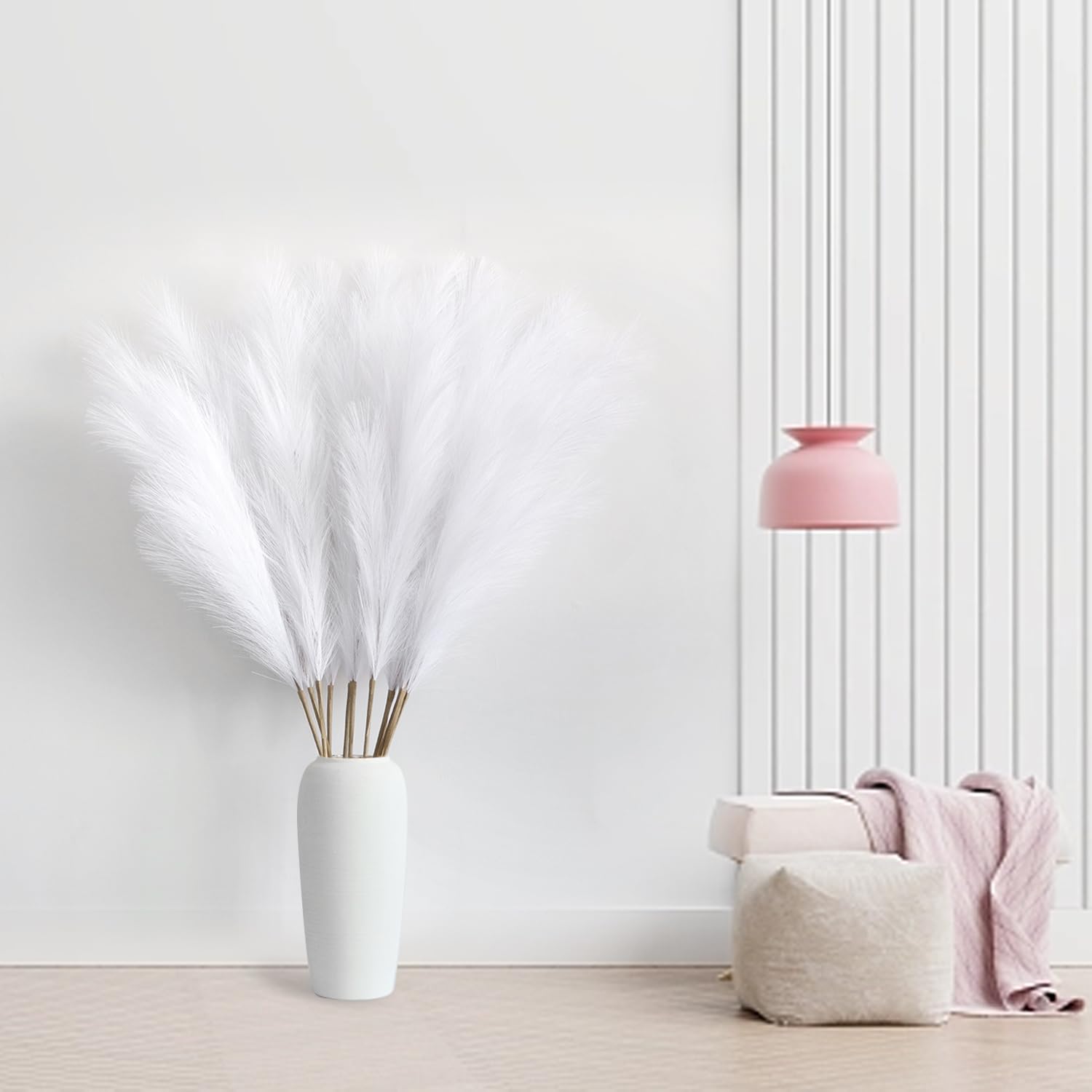 12 Stück Pampasgras Künstlich Groß,115CM Pampasgras XXL Flauschig,Künstliche Trockenblumen Deko für Boho Vase,Bodenvase,Dekoration Wohnzimmer,Schlafzimmer,Hochzeit (Weiß)