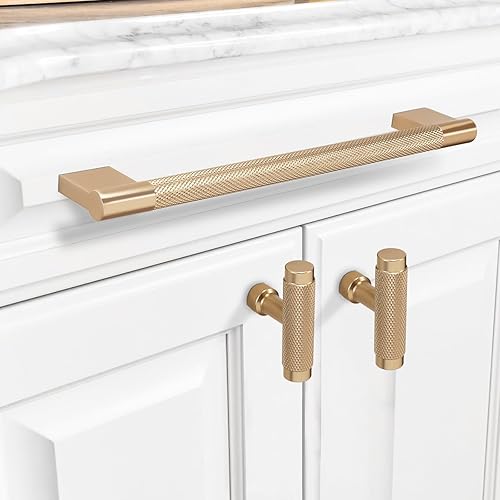 Miniatura 3 de COTYKILEY Paquete de 10 pomos de bronce champán para gabinetes de cocina, moleteados de latón cepillado, pomos de cajón, pomos dorados para