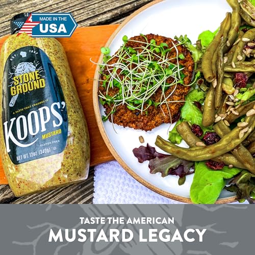 Image of Koops' Stone Ground Mustard - Old-Fashioned Mustard, Gluten-Free, Kosher, Non-GMO, Made in the USA, From Quality Seeds, Robust and Coarse Flavor, Pack of 12